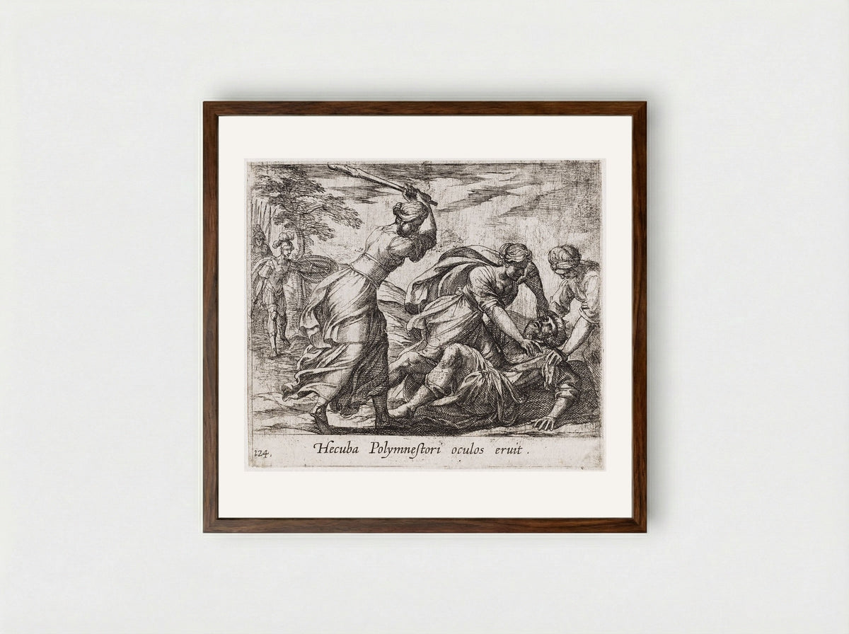 Hecuba and the Trojan Women Murdering Polymestor - Antonio Tempesta - Framed Print Dark Wood