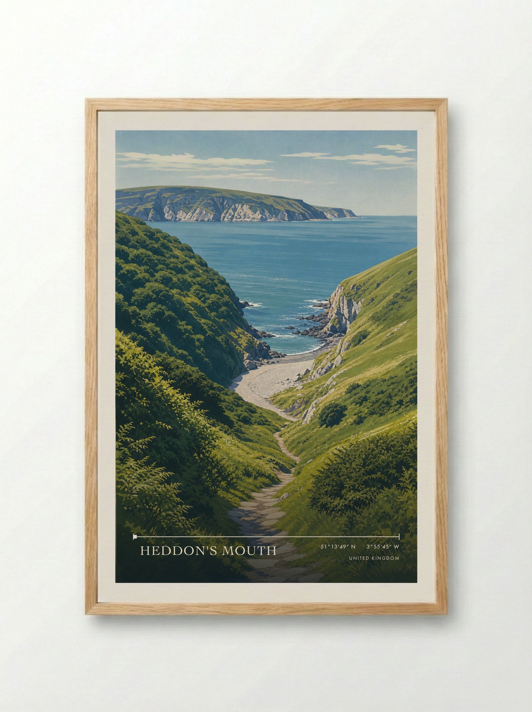 Heddon's Mouth United Kingdom Travel Poster - Framed Print Wood