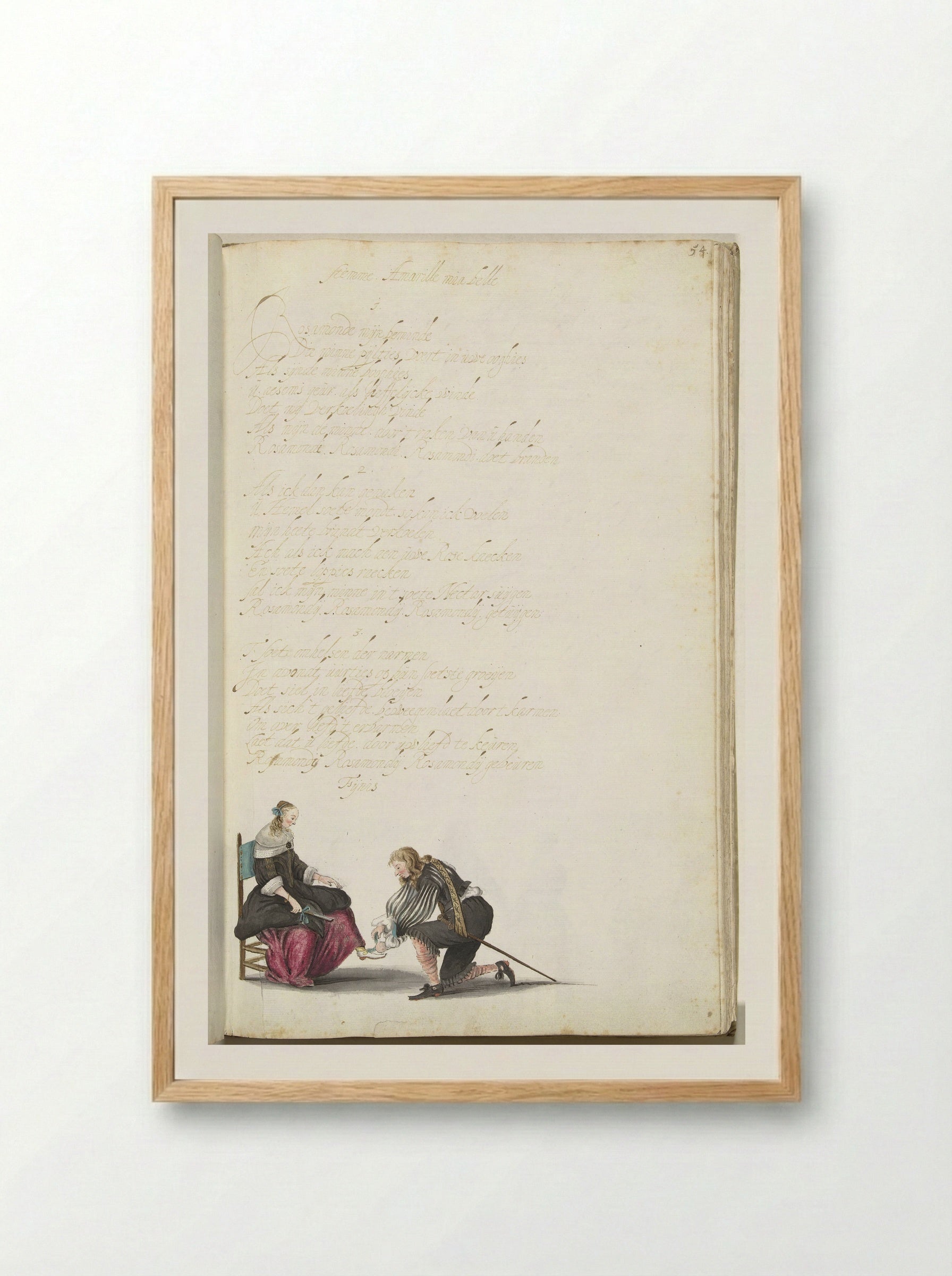 Heer die de schoenveter van een dame strikt - Gesina ter Borch - Framed Print Wood