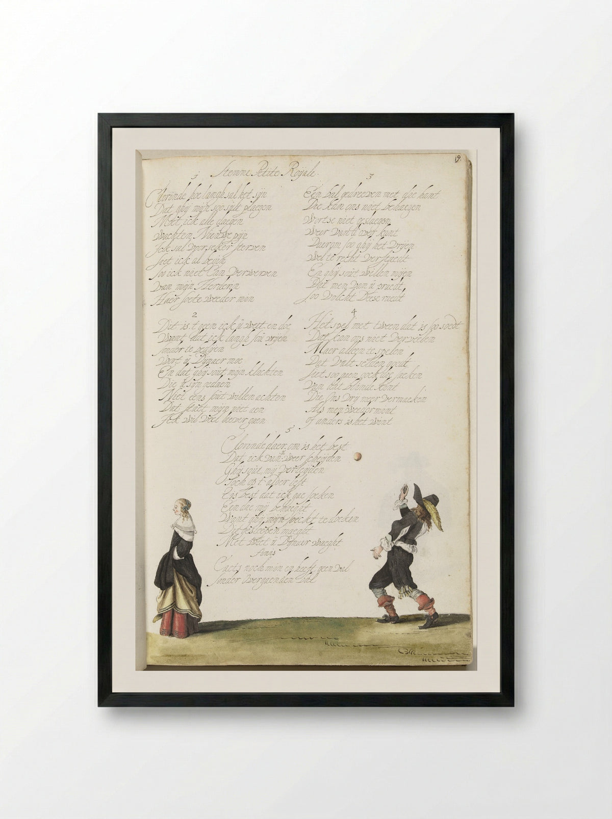 Heer die een bal gooit en een dame - Gesina ter Borch - Framed Print Black