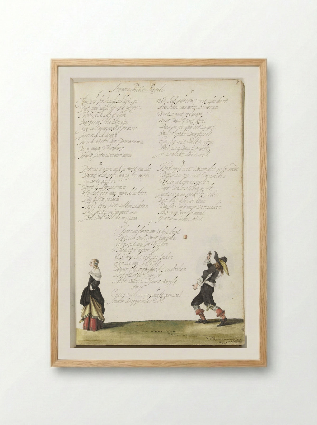 Heer die een bal gooit en een dame - Gesina ter Borch - Framed Print Wood