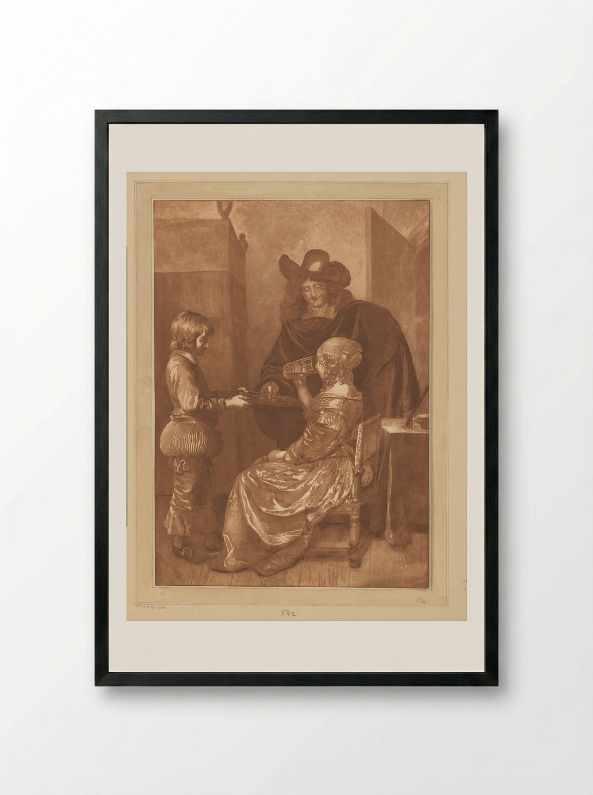 Heer en dame met page - Cornelis Brouwer - Framed Print Black