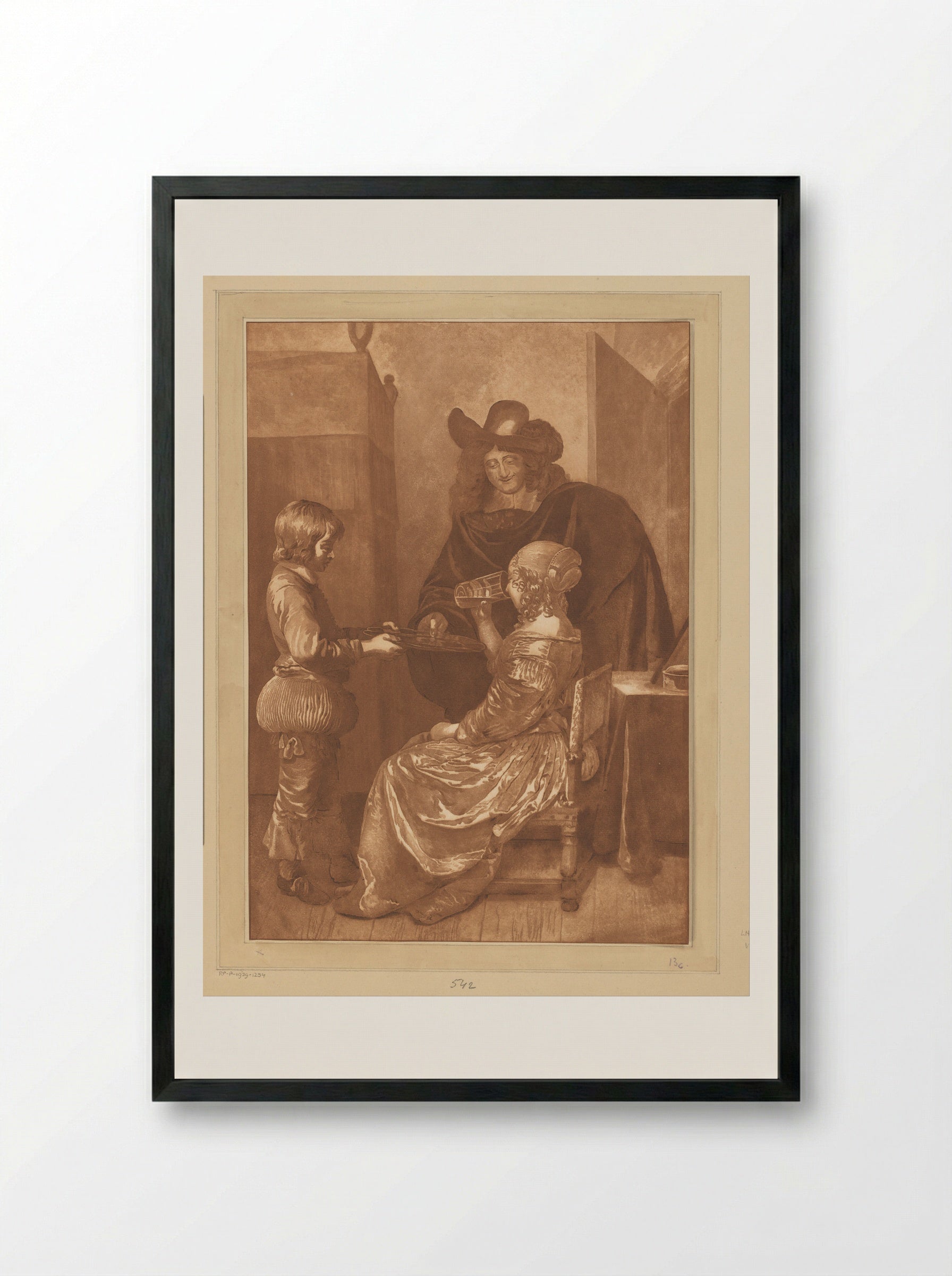 Heer en dame met page - Cornelis Brouwer - Framed Print Black