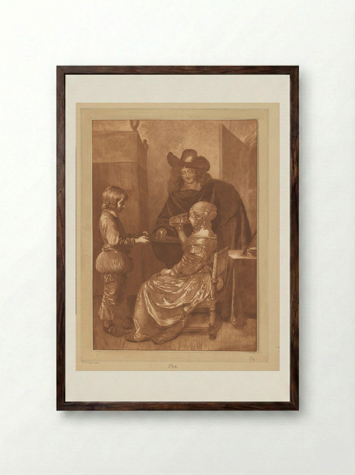 Heer en dame met page - Cornelis Brouwer - Framed Print Dark Wood