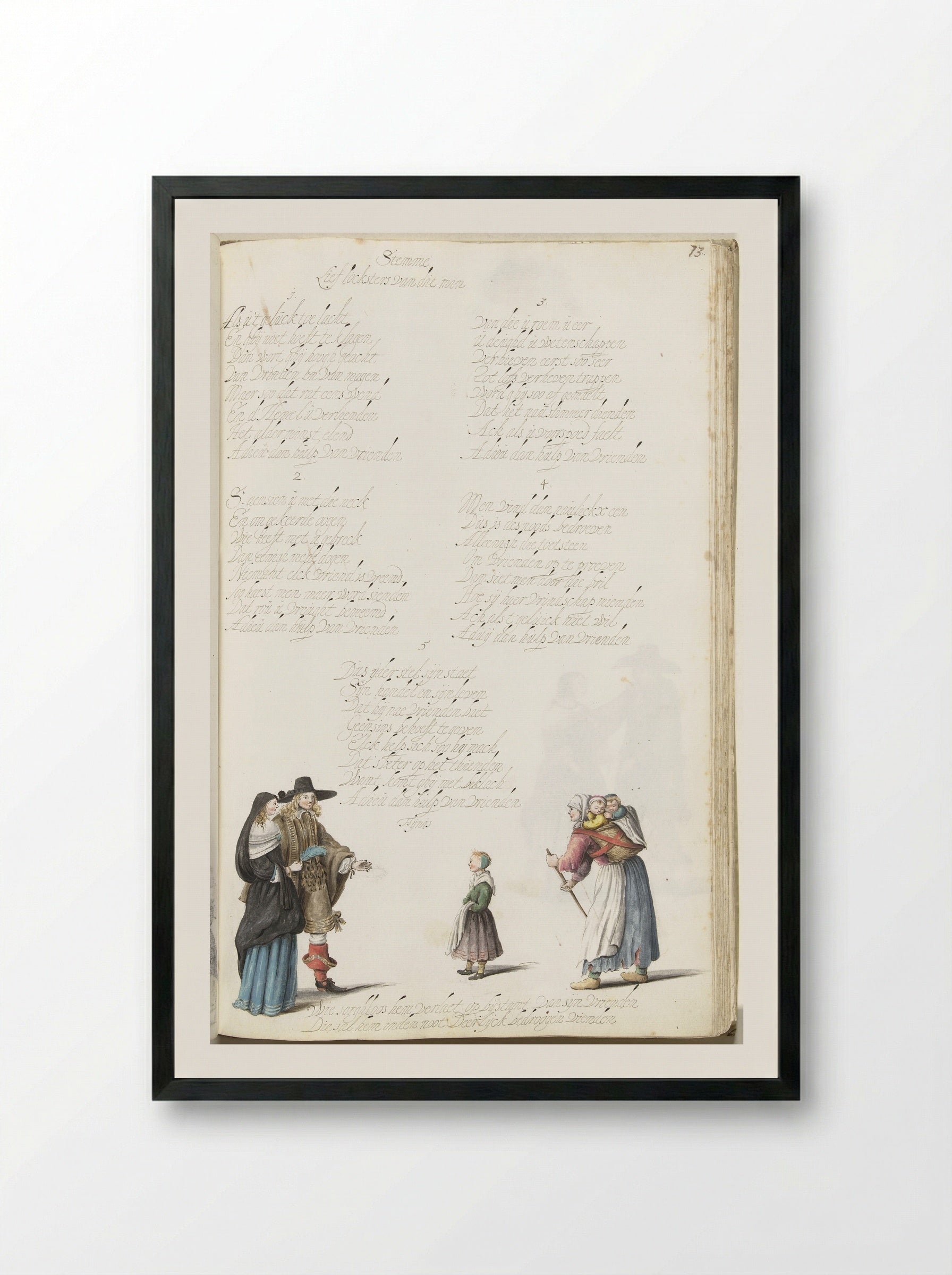 Heer en een dame staand voor een arme moeder en haar kinderen - Gesina ter Borch - Framed Print Black
