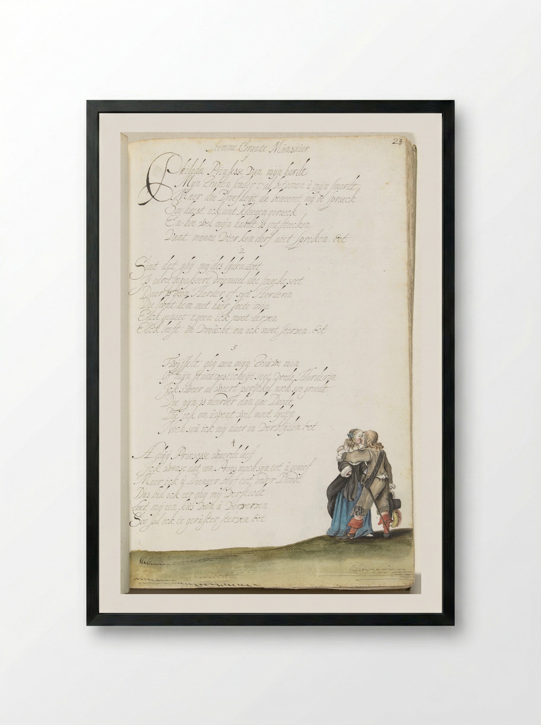 Heer en jongedame in een omhelzing - Gesina ter Borch - Framed Print Black