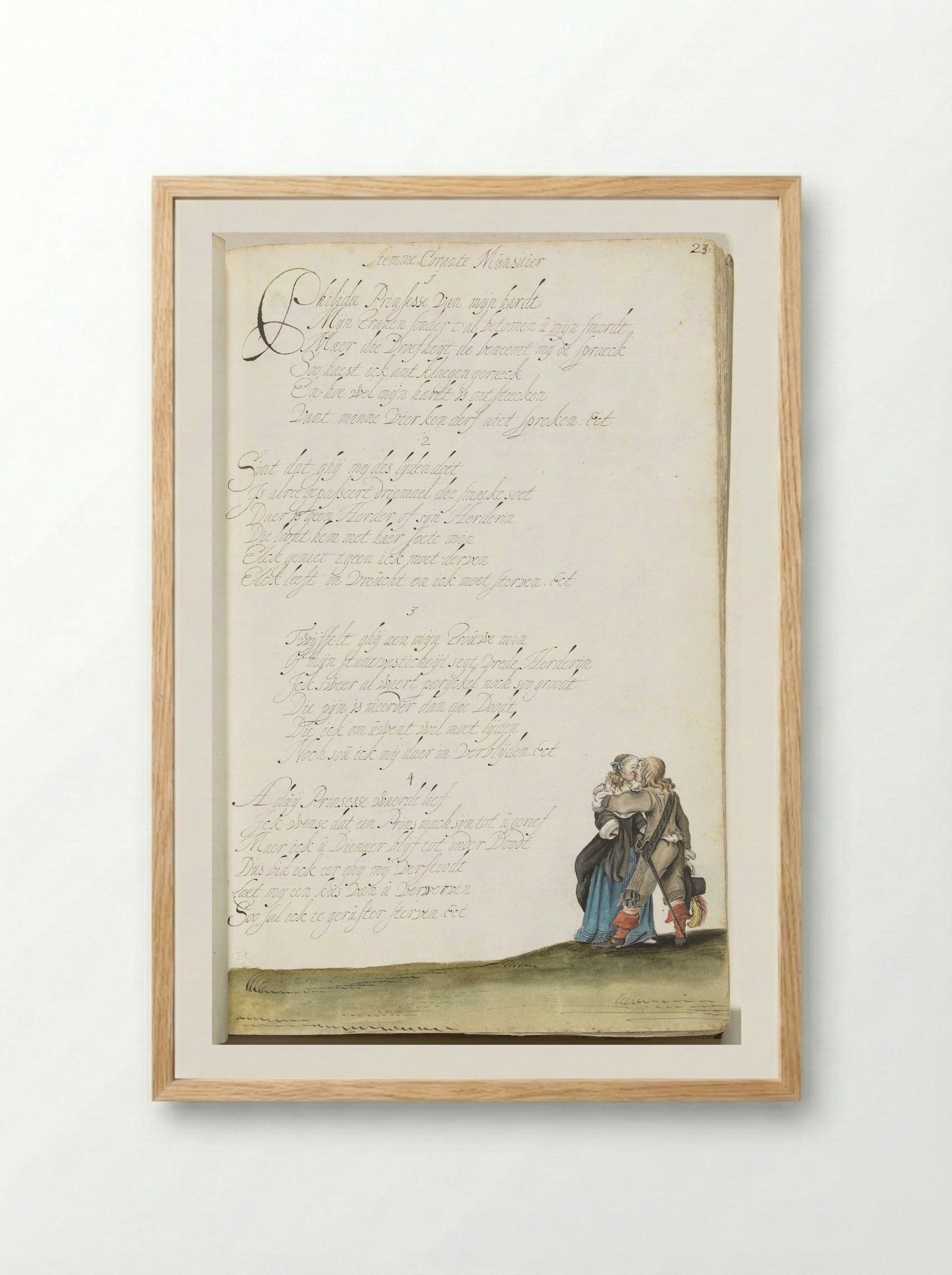 Heer en jongedame in een omhelzing - Gesina ter Borch - Framed Print Wood