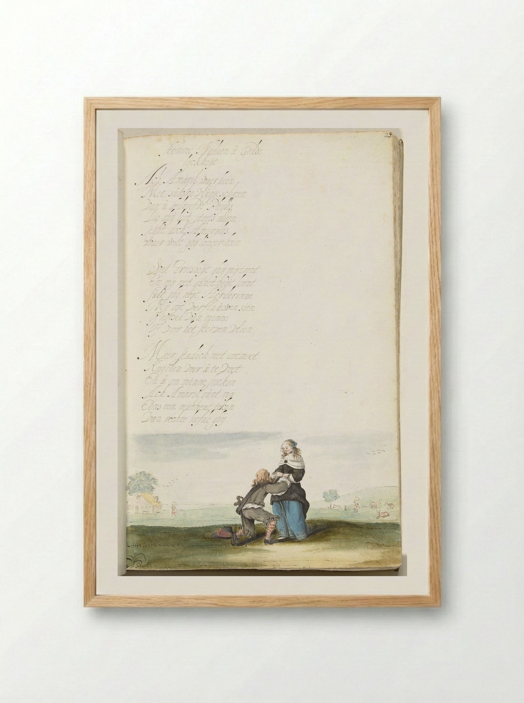 Heer knielend voor een jongedame - Gesina ter Borch - Framed Print Wood