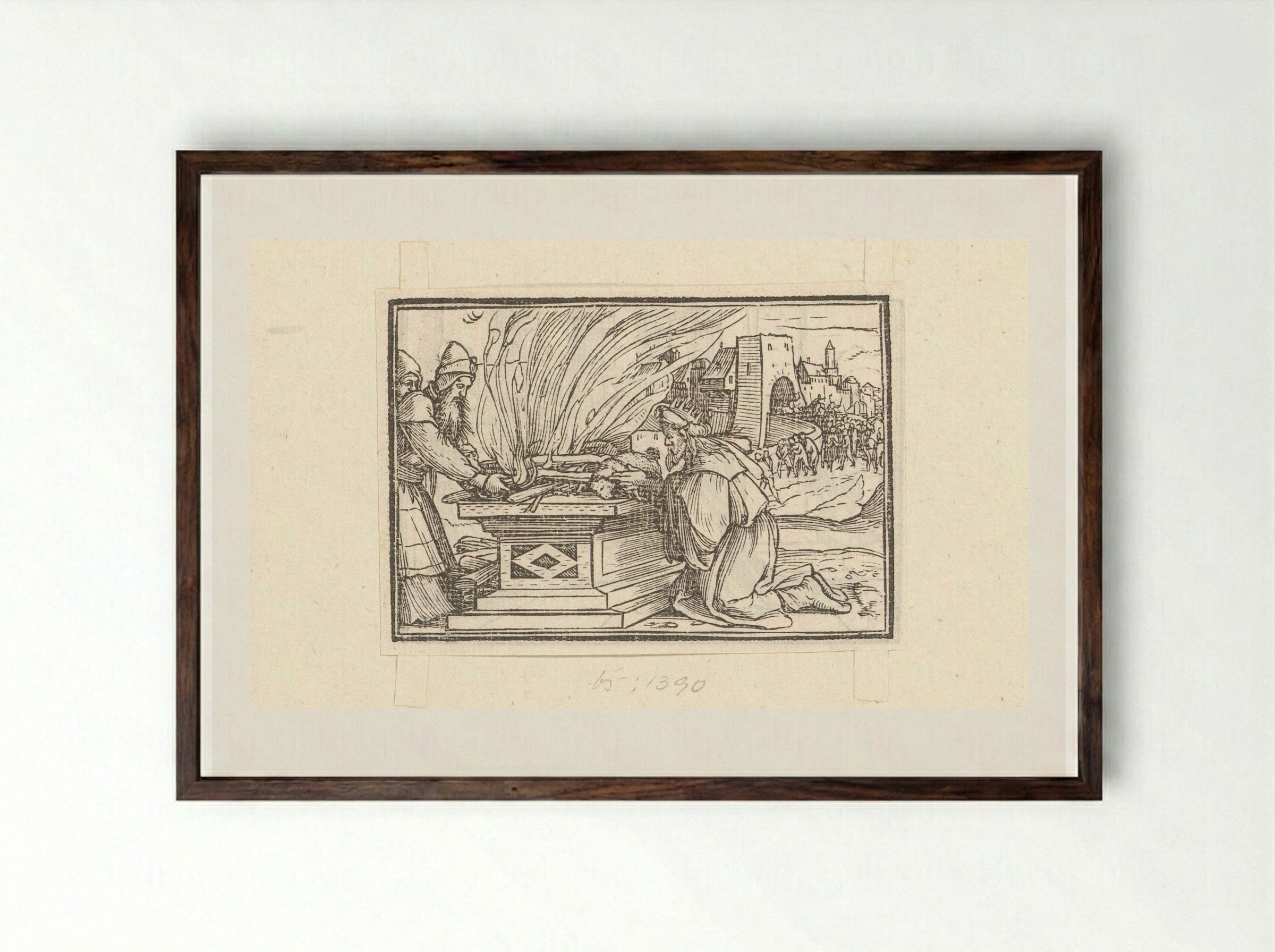 Heidens offer van koning Achaz - Veit Rudolf Specklin - Framed Print Dark Wood
