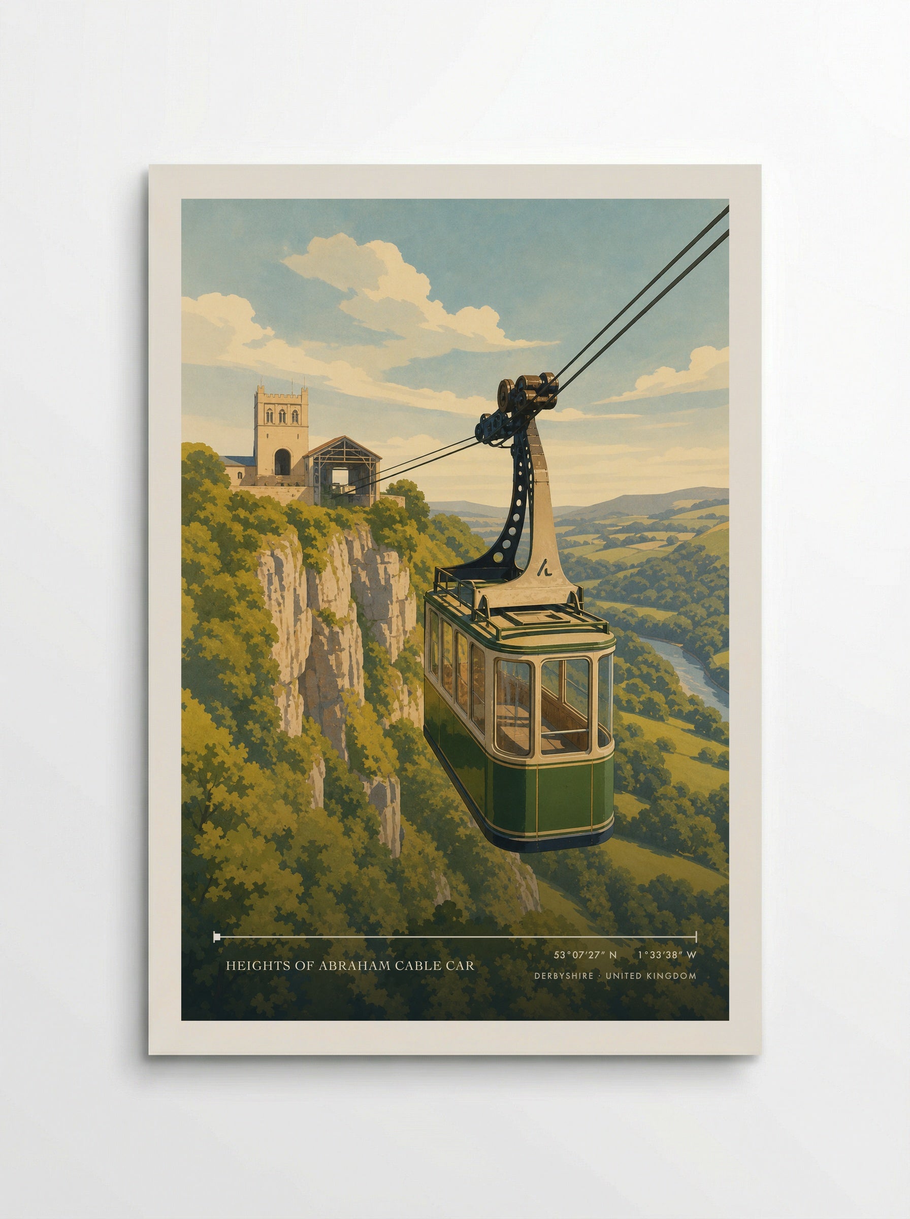 Heights of Abraham Cable Car Derbyshire United Kingdom Travel Poster - Poster