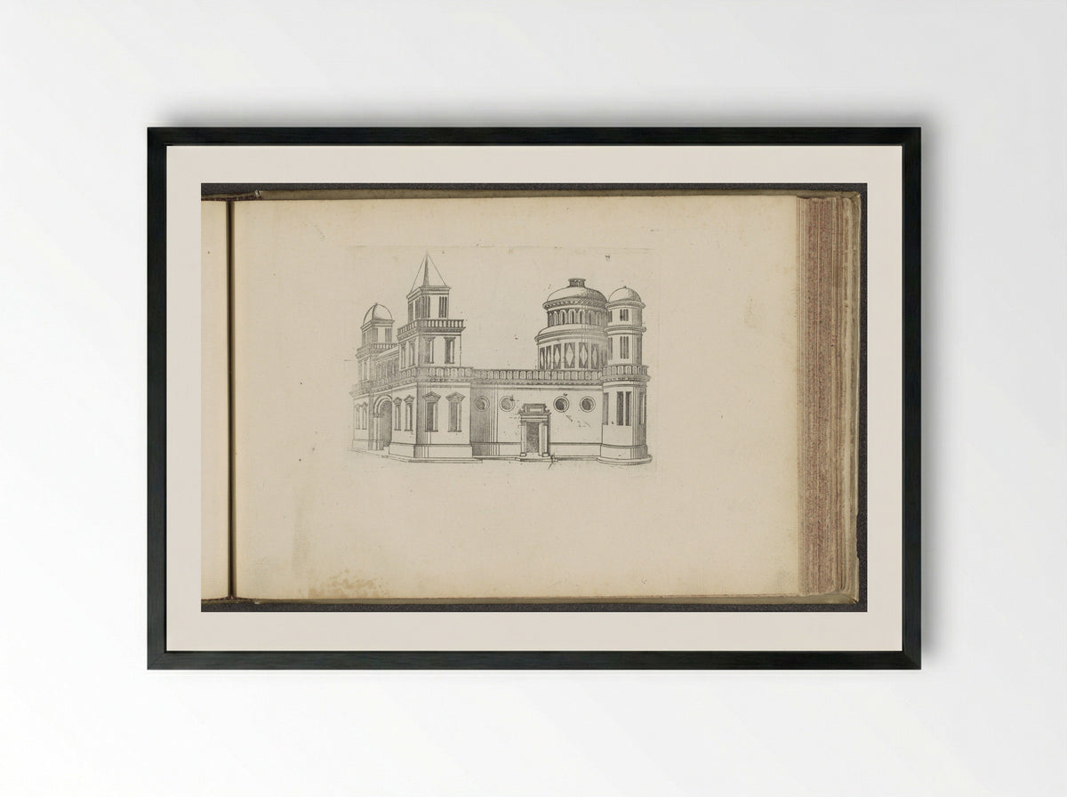 Heiligdom met op de hoeken verschillende torens - Jacques Androuet du Cerceau - Framed Print Black