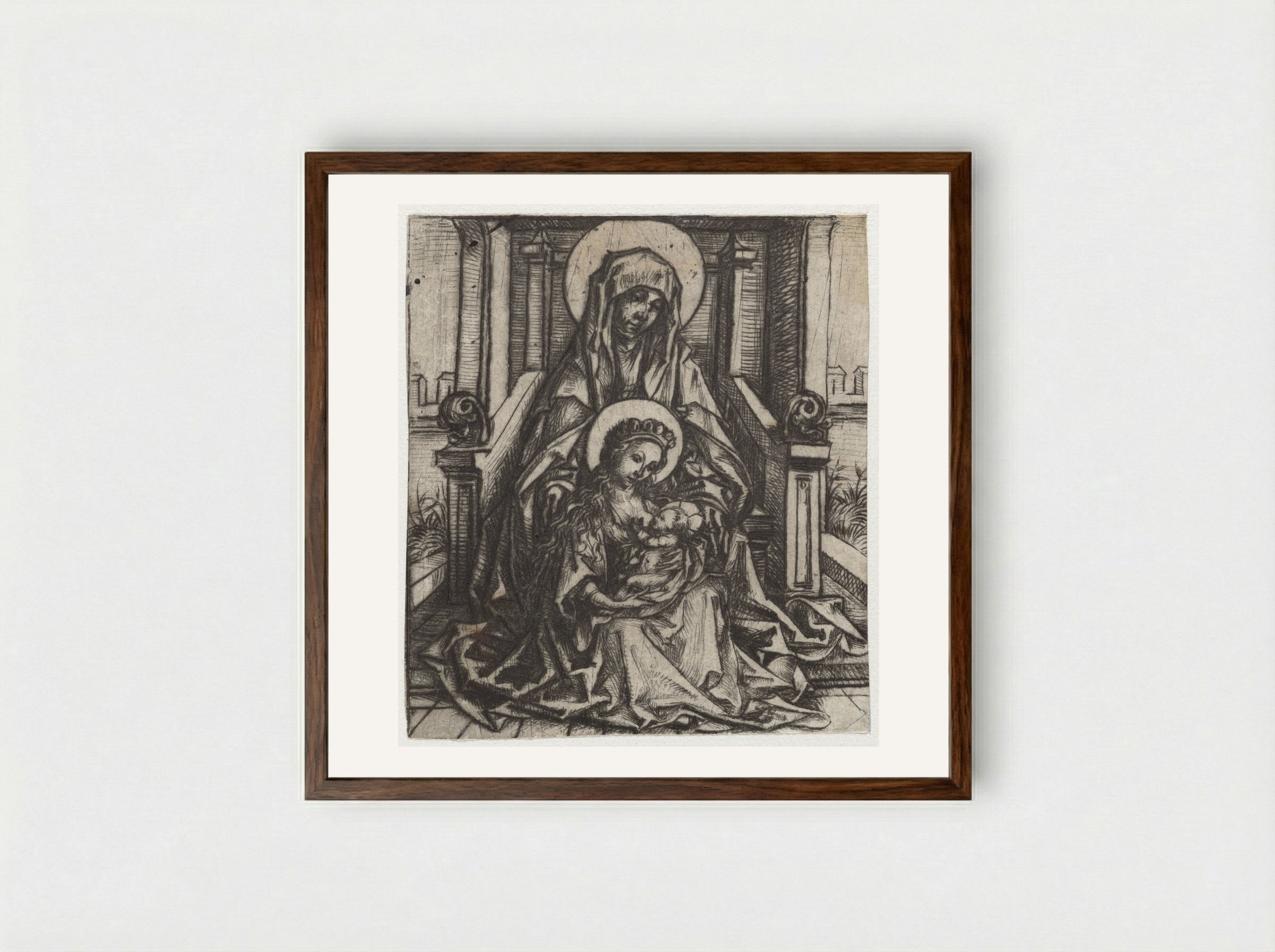 Heilige Anna-te-Drieën - Master of the Amsterdam Cabinet - Framed Print Dark Wood