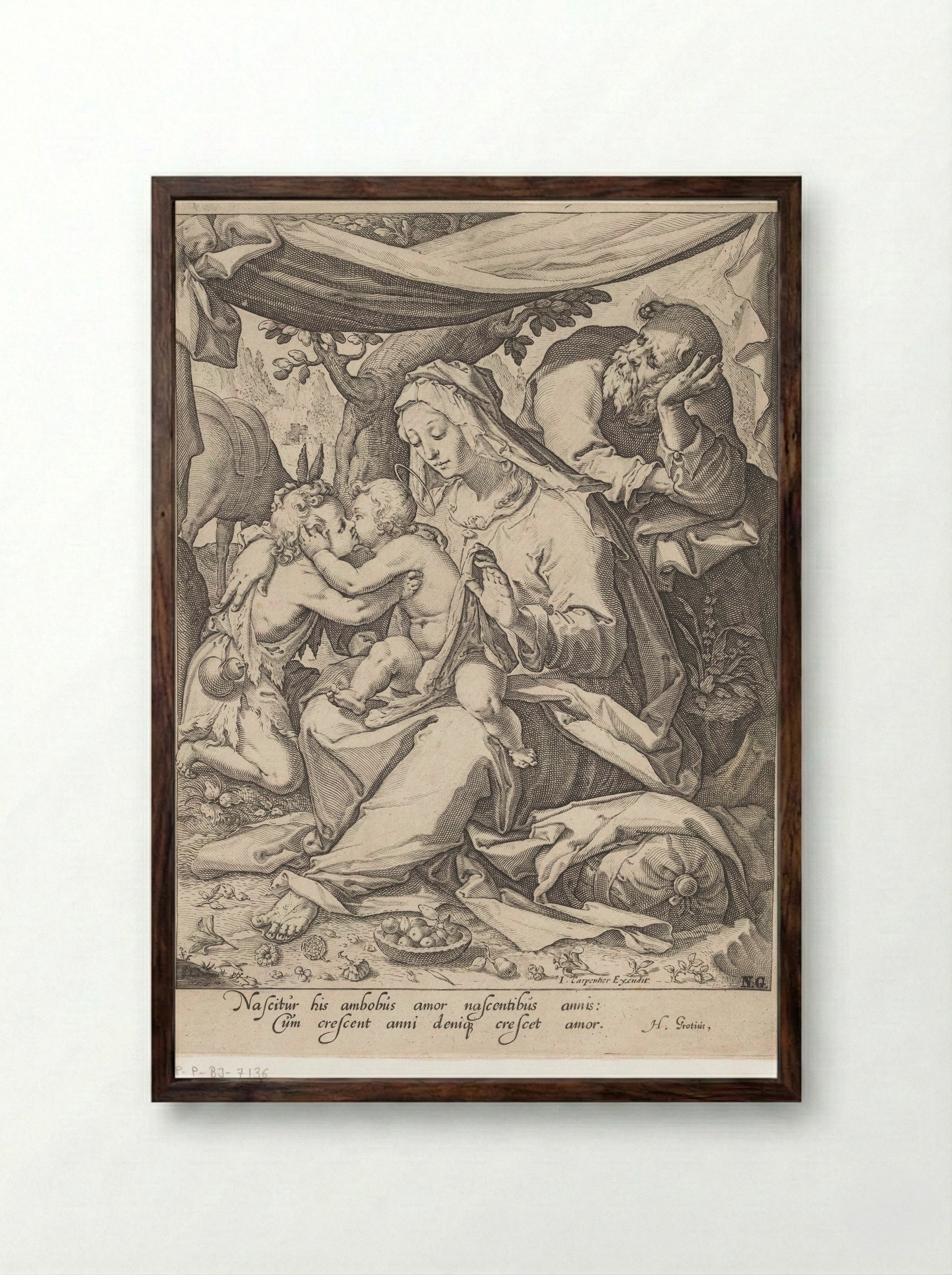 Heilige Familie met Johannes de Doper - Zacharias Dolendo - Framed Print Dark Wood