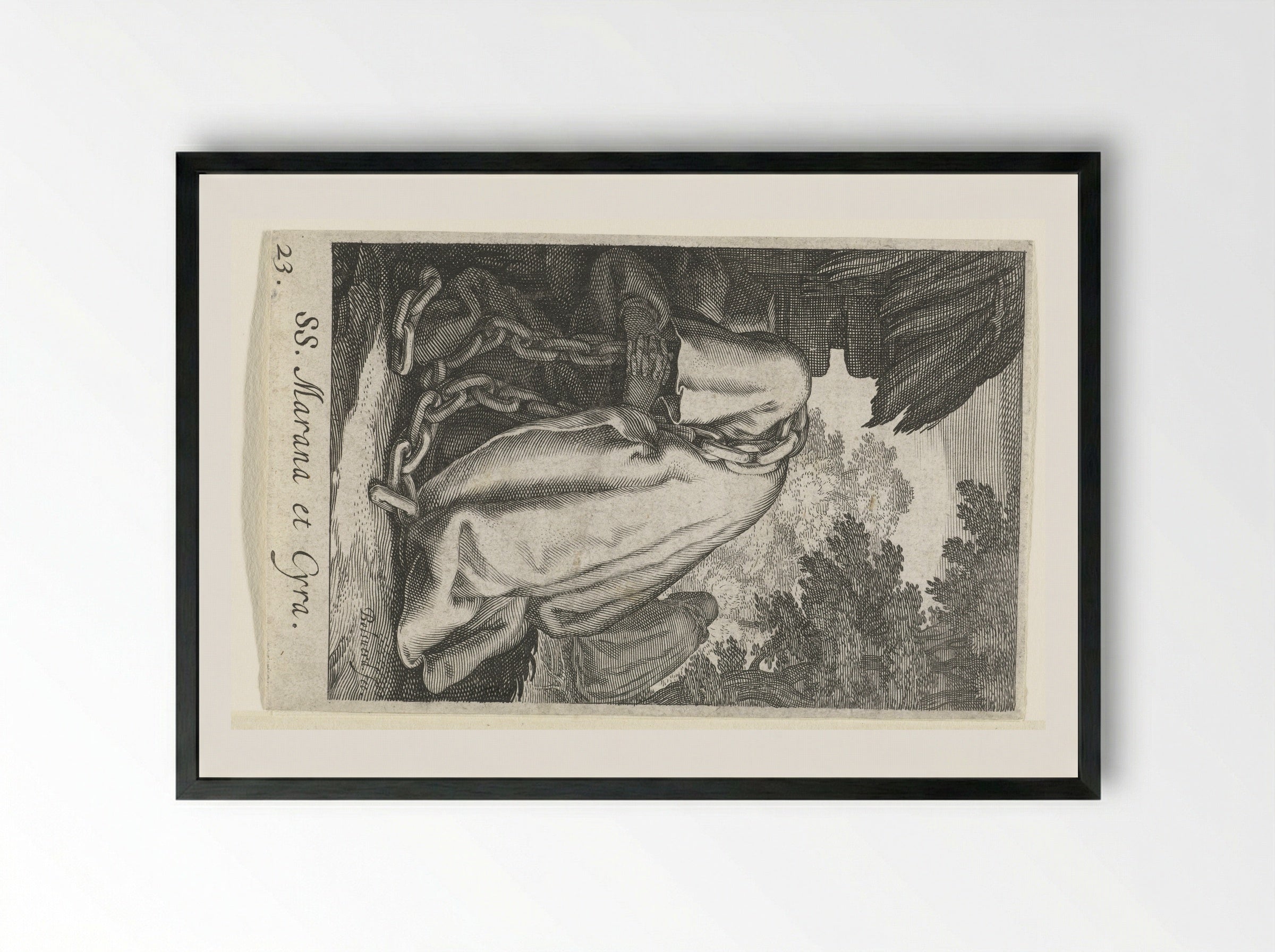 Heilige Marana van Syrië en heilige Cyra als kluizenaressen met ketenen - Boëtius Adamsz. Bolswert - Framed Print Black