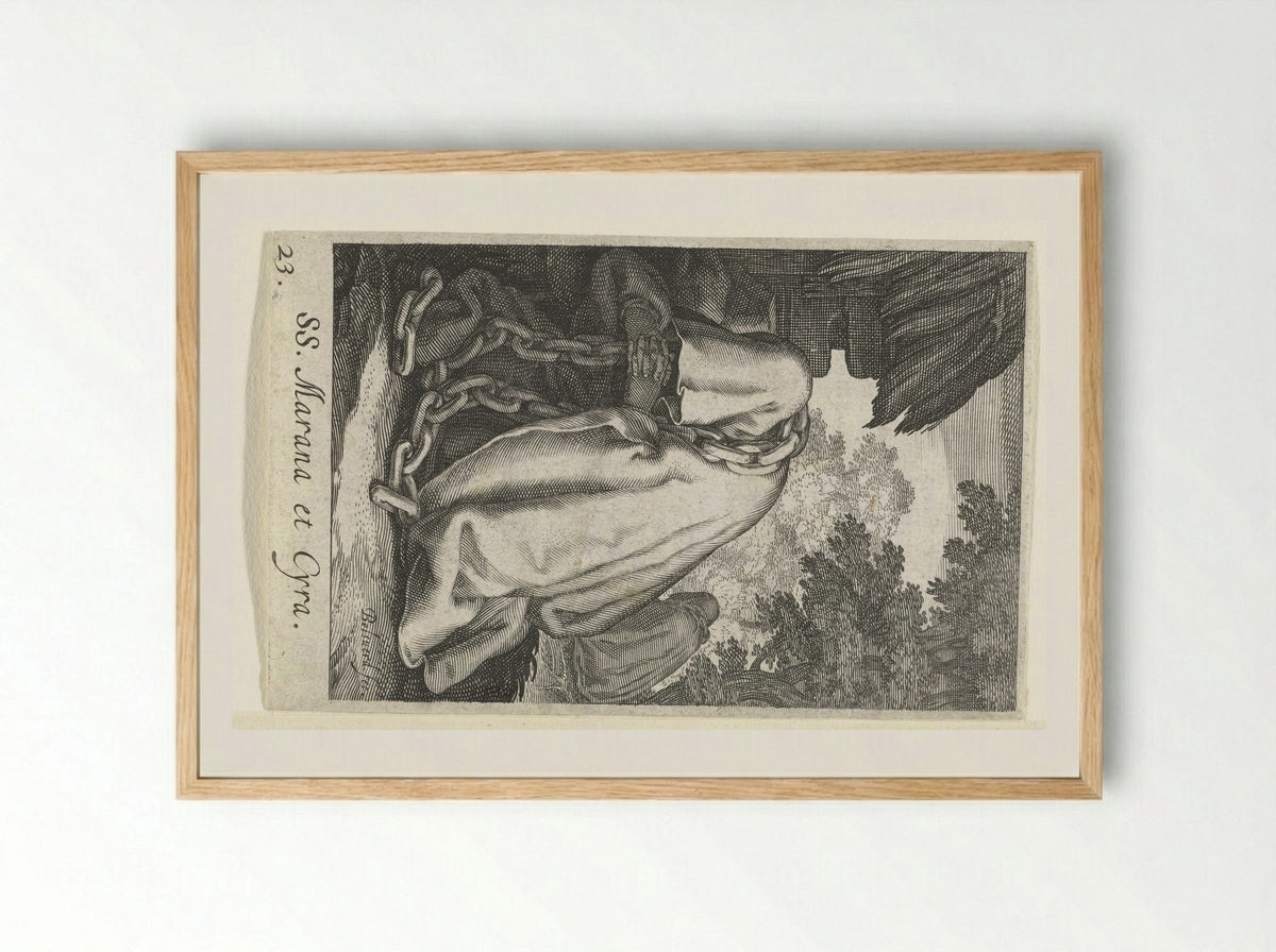 Heilige Marana van Syrië en heilige Cyra als kluizenaressen met ketenen - Boëtius Adamsz. Bolswert - Framed Print Wood