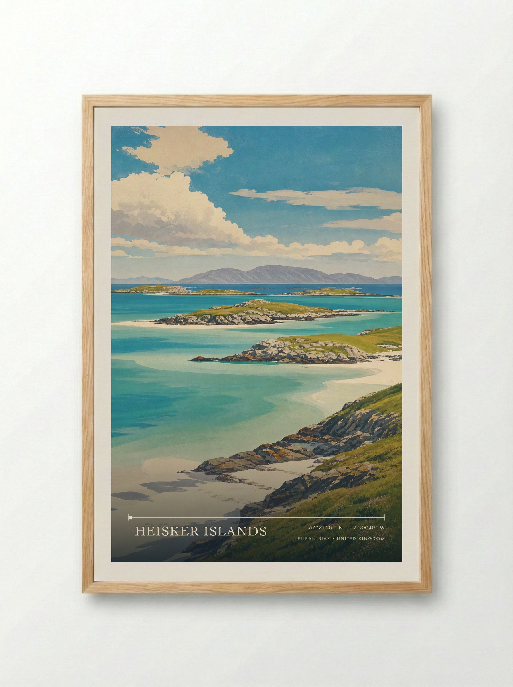 Heisker Islands Eilean Siar United Kingdom Travel Poster - Framed Print Wood
