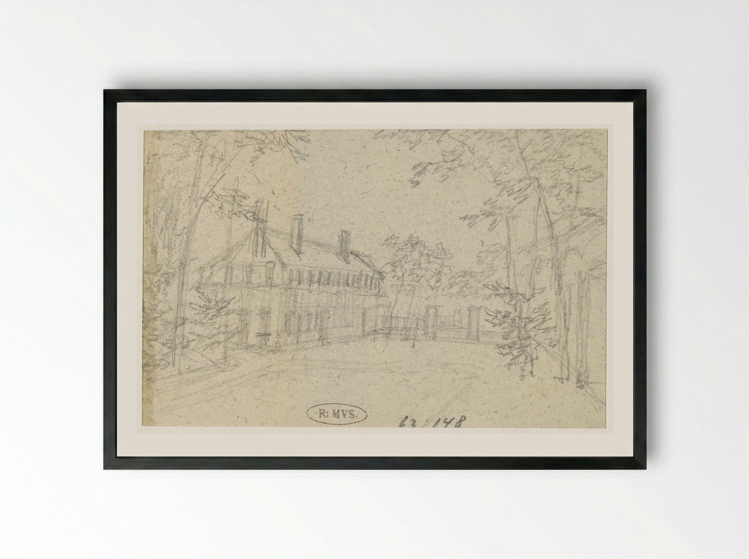 Hek tussen twee gebouwen - Georges Michel - Framed Print Black