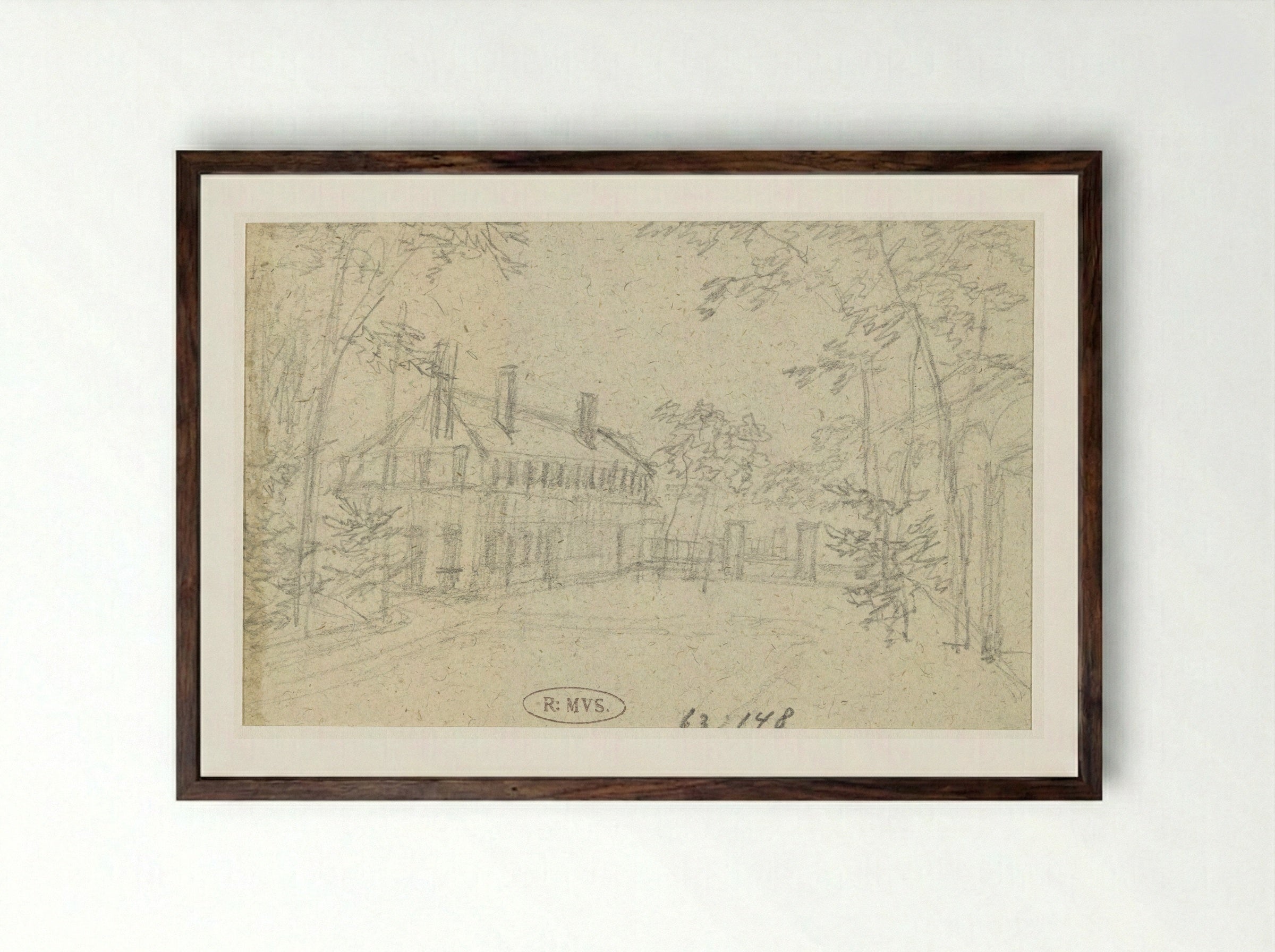 Hek tussen twee gebouwen - Georges Michel - Framed Print Dark Wood
