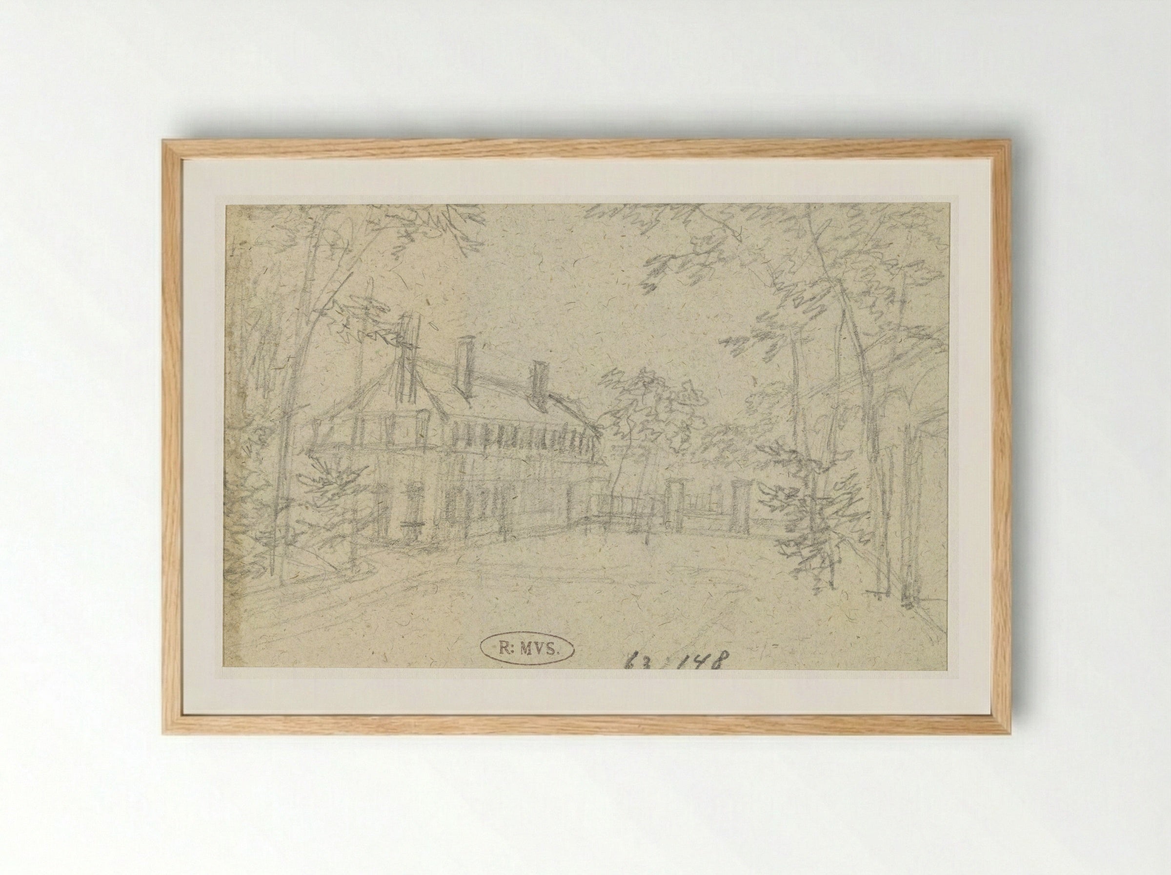 Hek tussen twee gebouwen - Georges Michel - Framed Print Wood