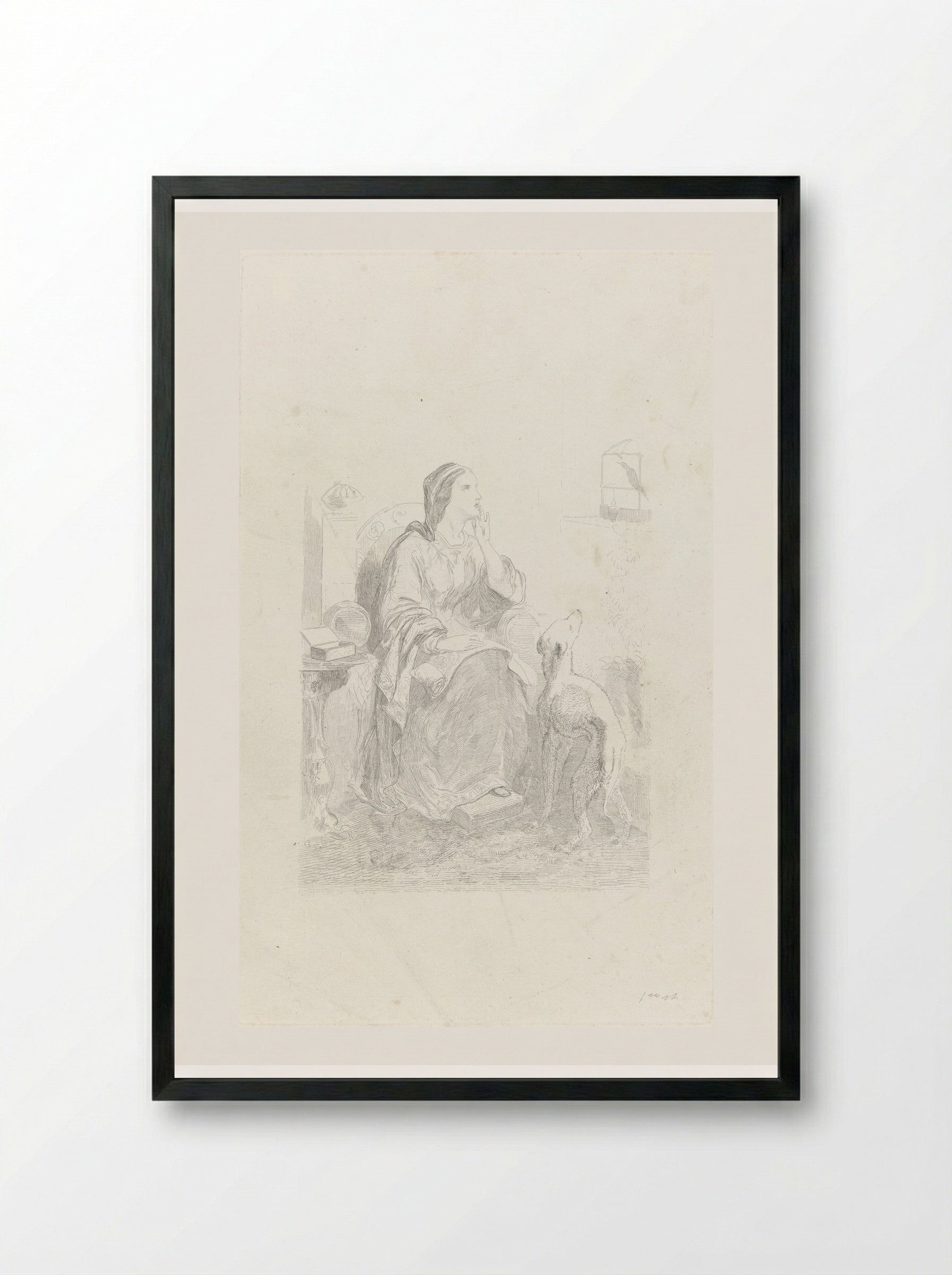 Helene kijkt door een venster - Charles Rochussen - Framed Print Black