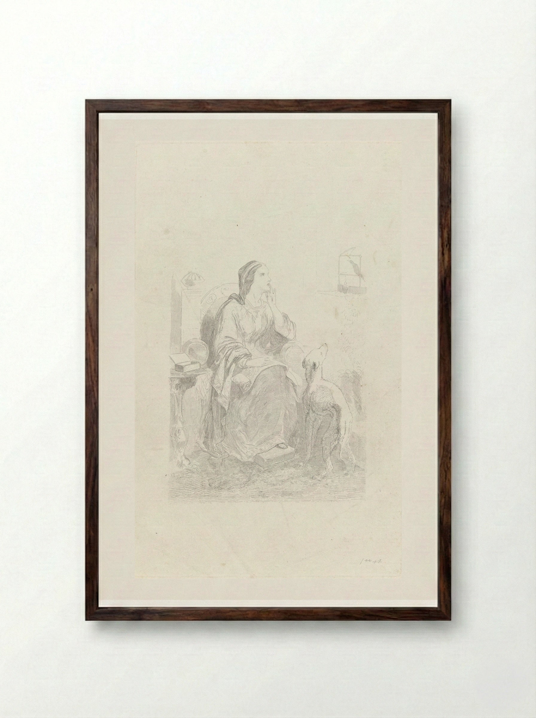Helene kijkt door een venster - Charles Rochussen - Framed Print Dark Wood