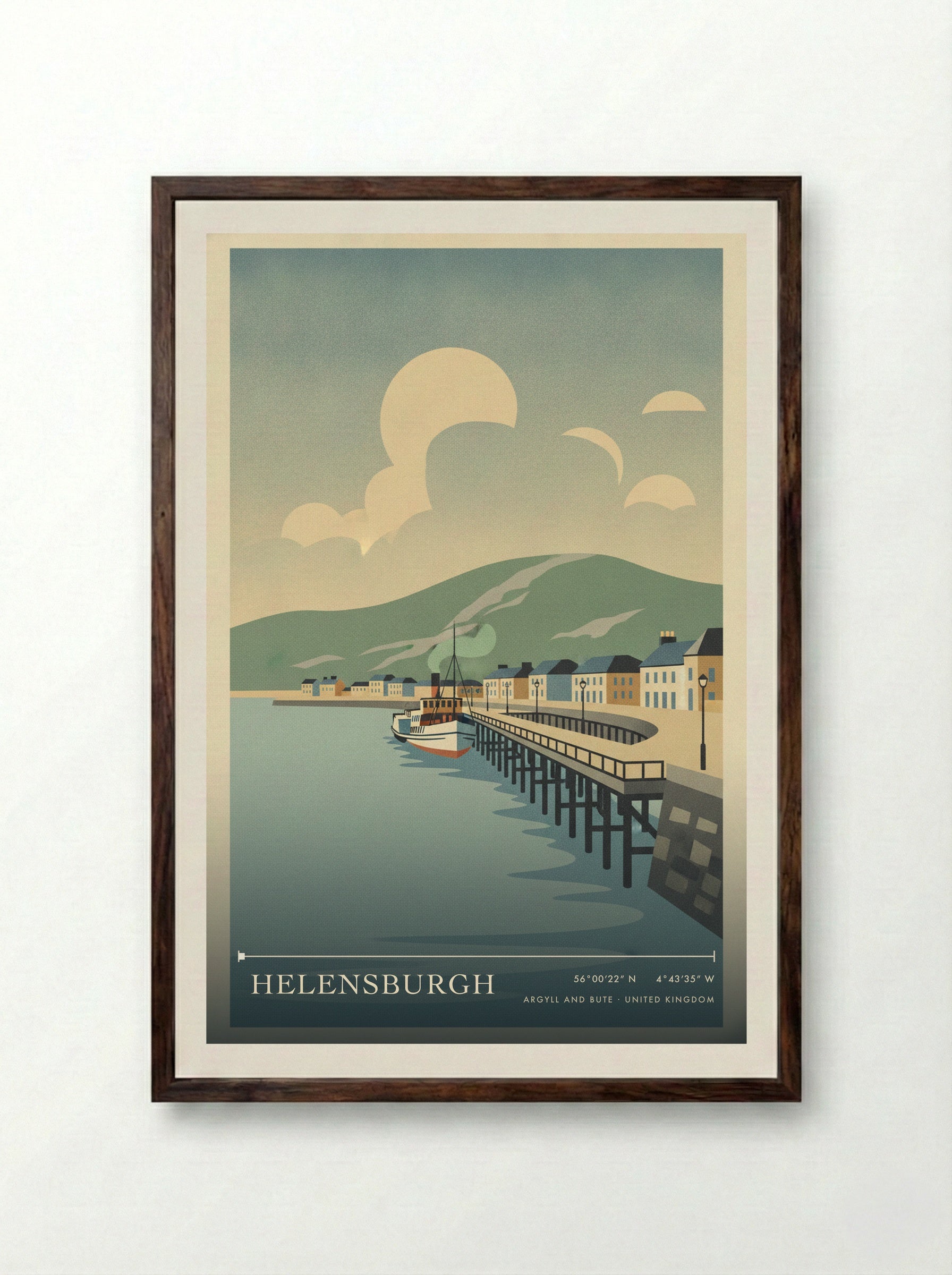 Helensburgh Argyll and Bute United Kingdom Travel Poster - Framed Print Dark Wood