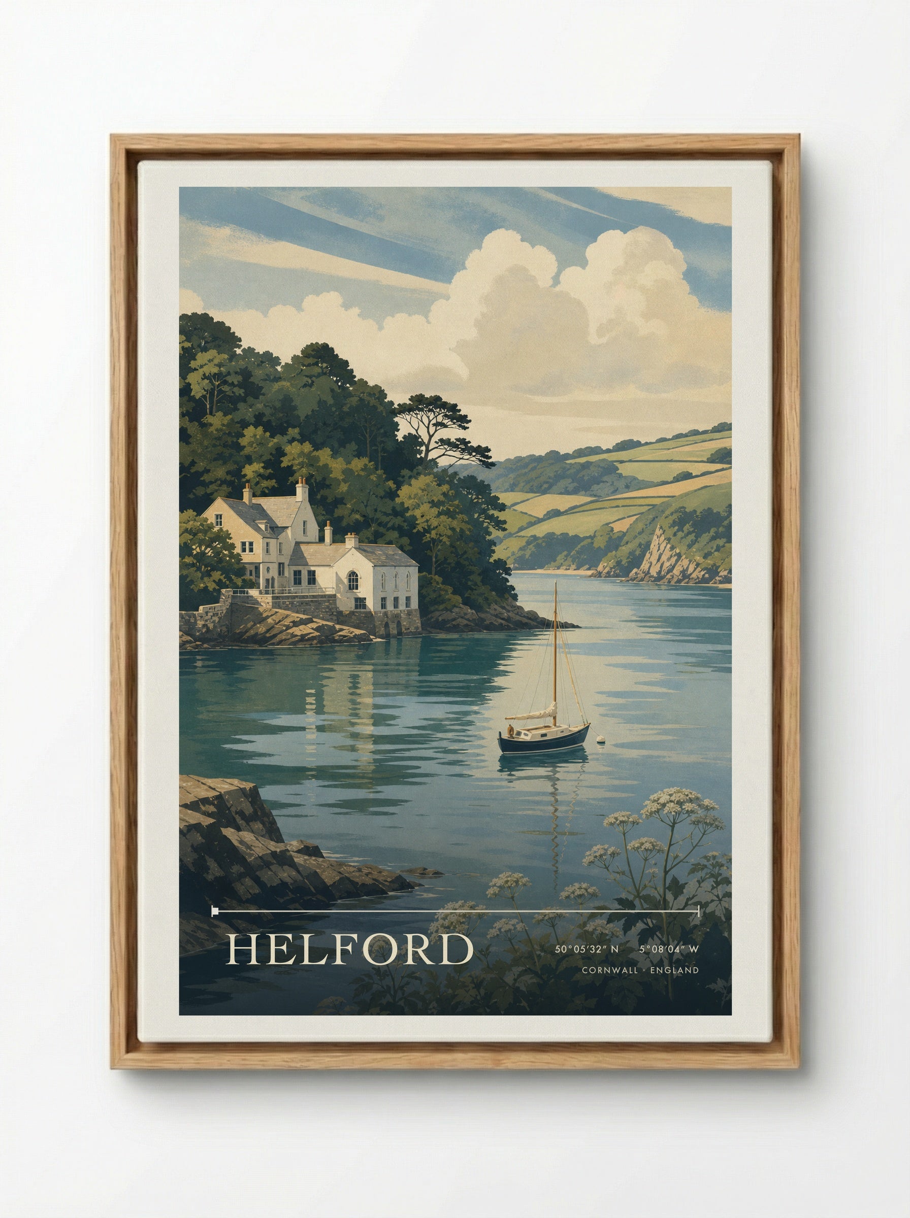 Helford Cornwall England Travel Poster - Framed Canvas Wood