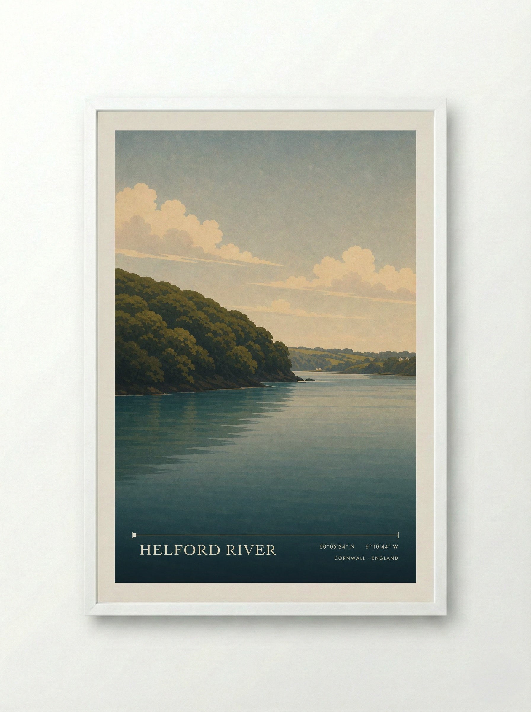 Helford River Cornwall England Travel Poster - Framed Print White