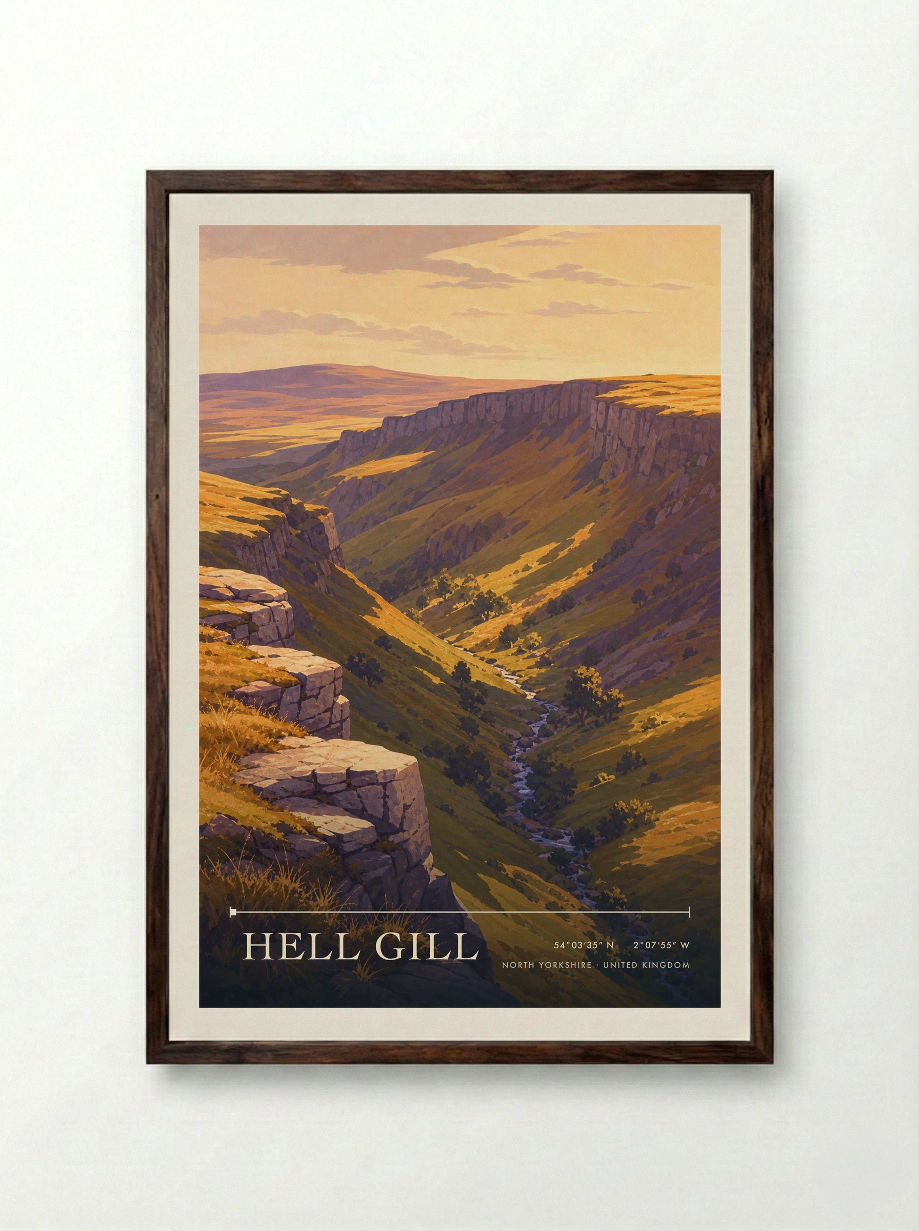 Hell Gill North Yorkshire United Kingdom Travel Poster - Framed Print Dark Wood