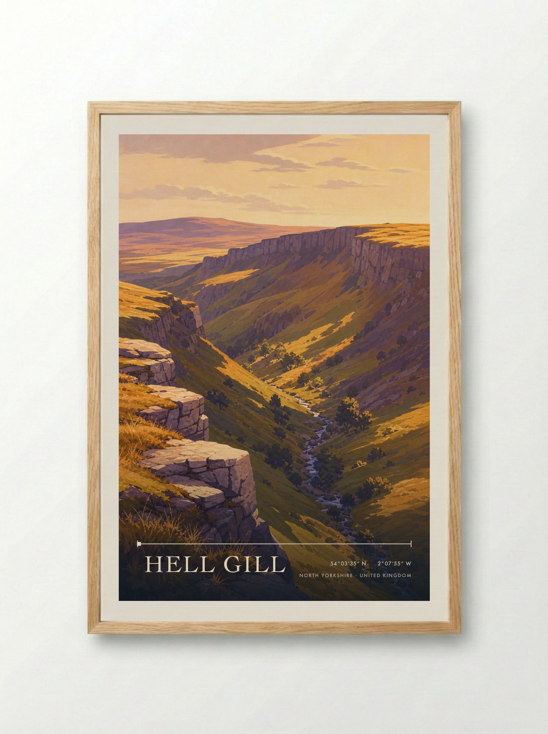 Hell Gill North Yorkshire United Kingdom Travel Poster - Framed Print Wood