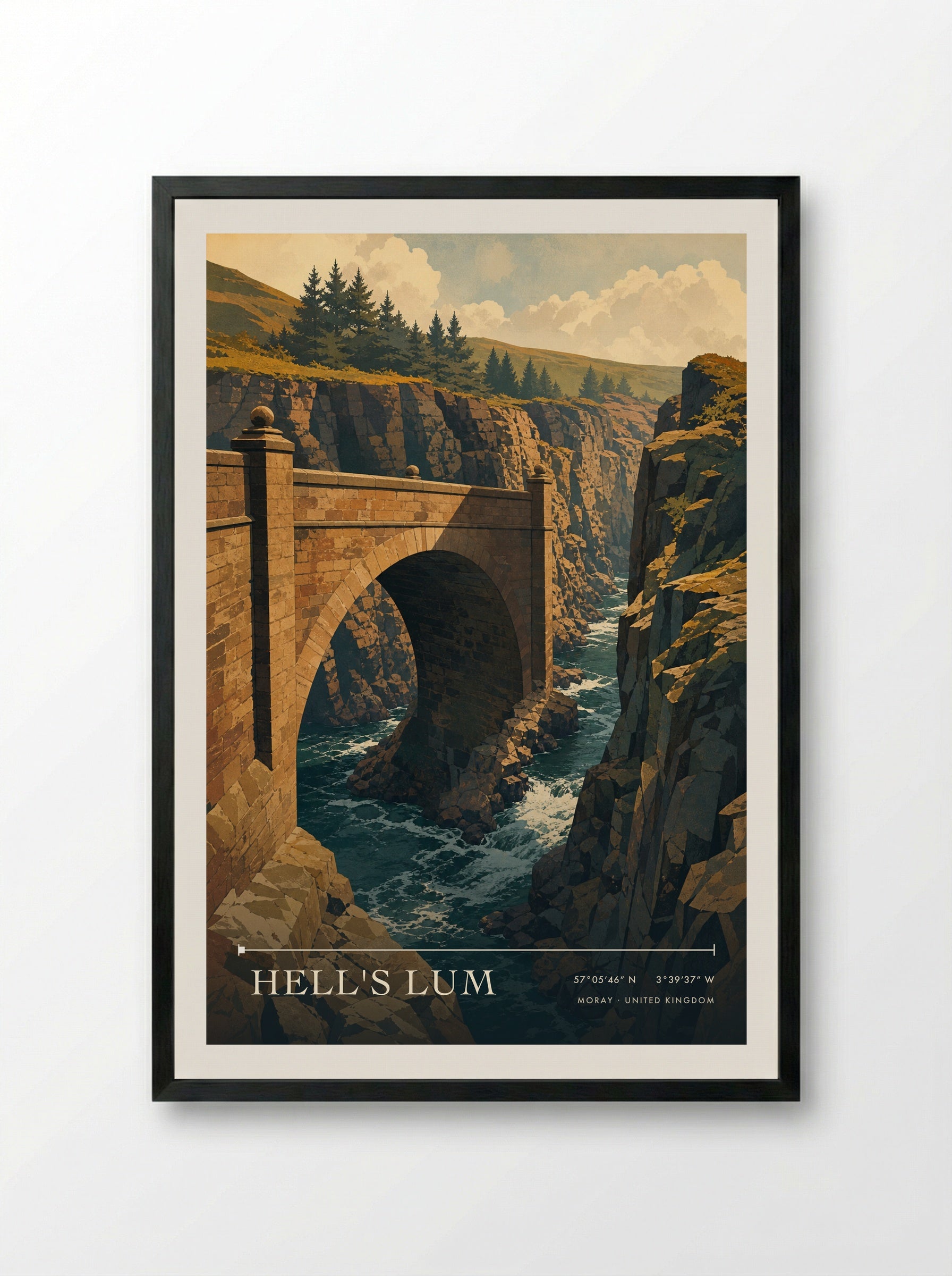 Hell's Lum Moray United Kingdom Travel Poster - Framed Print Black