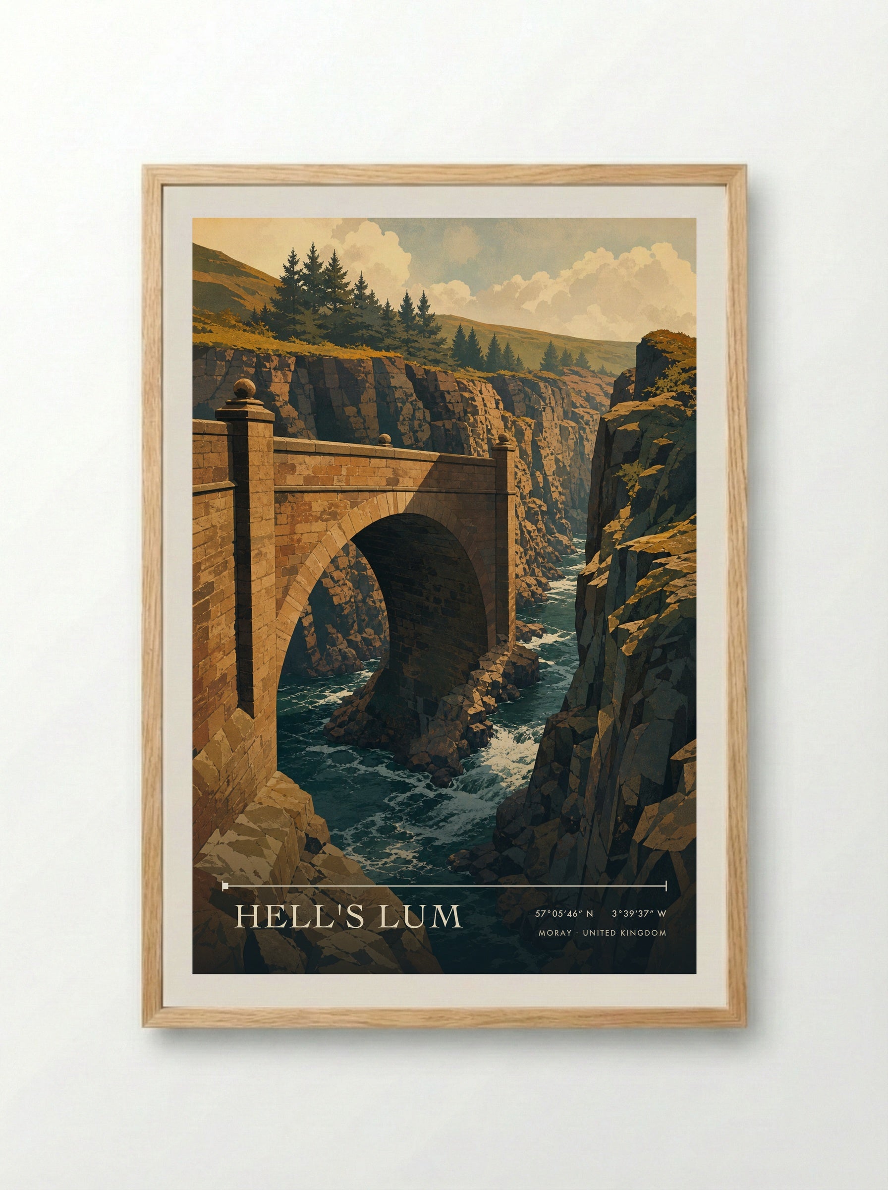 Hell's Lum Moray United Kingdom Travel Poster - Framed Print Wood
