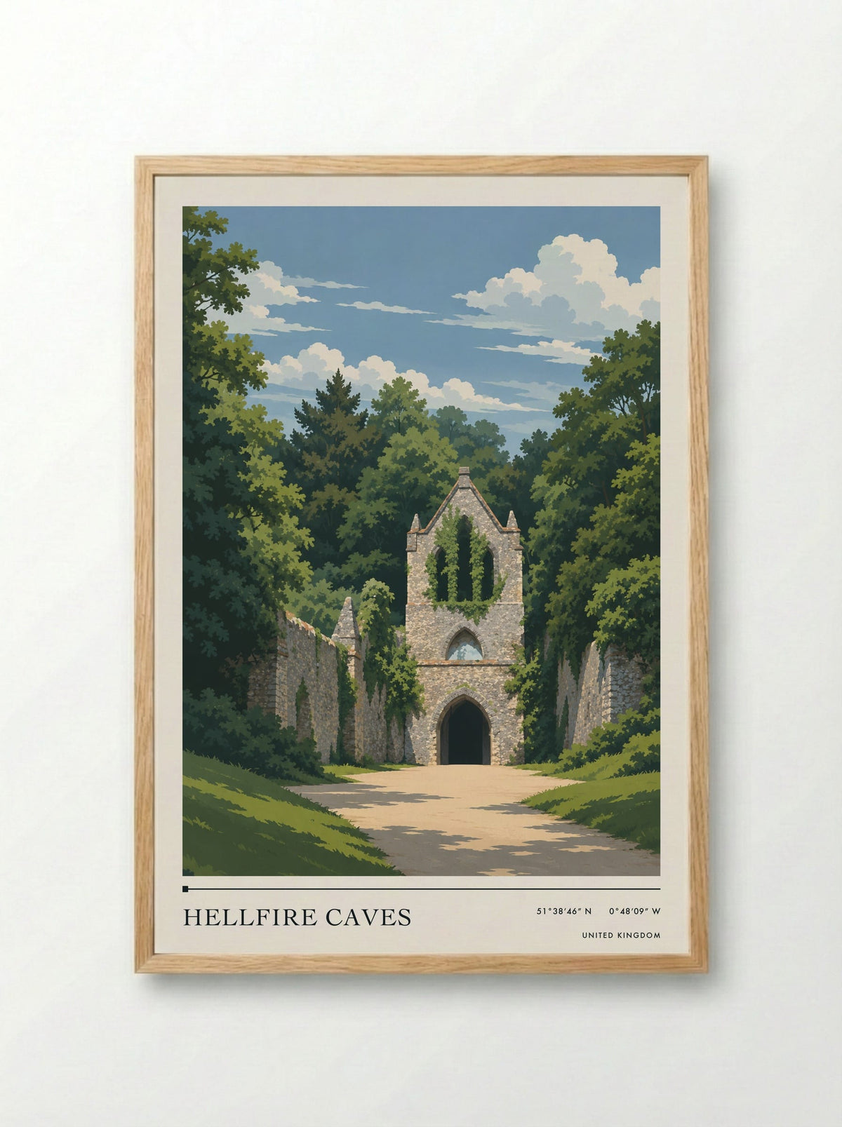 Hellfire Caves | Travel Poster - Framed Print Wood