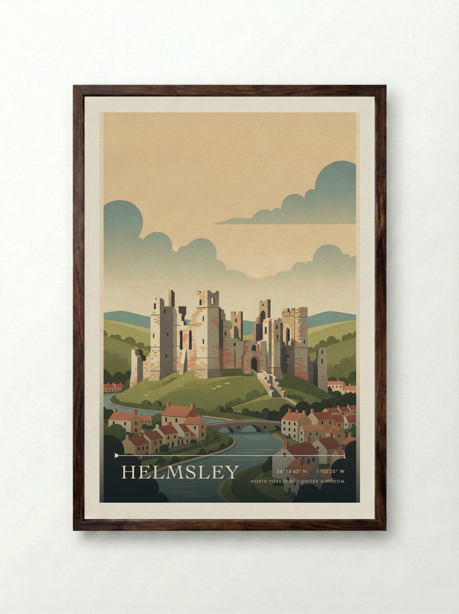 Helmsley North Yorkshire United Kingdom Travel Poster - Framed Print Dark Wood