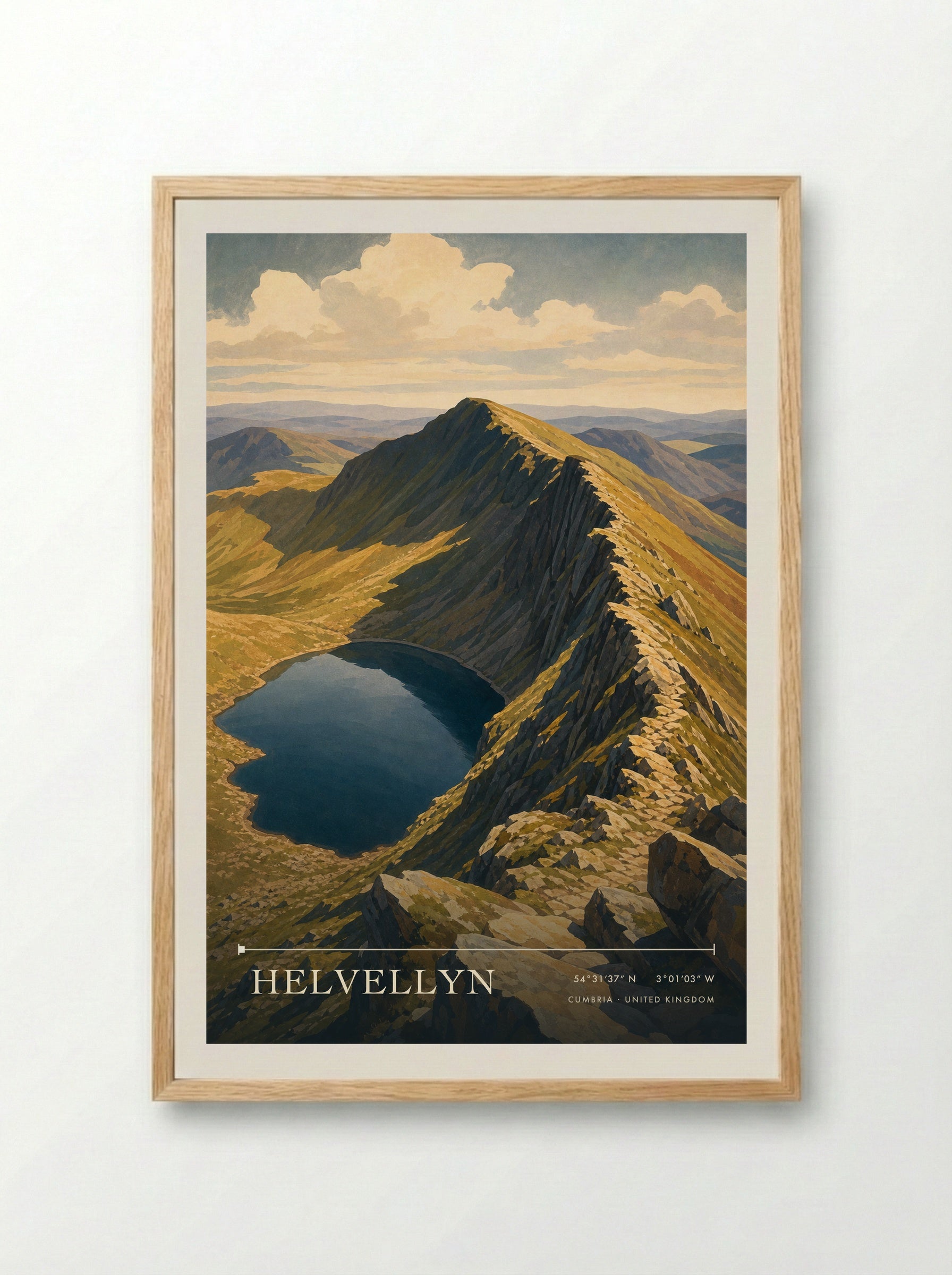 Helvellyn Cumbria United Kingdom Travel Poster - Framed Print Wood