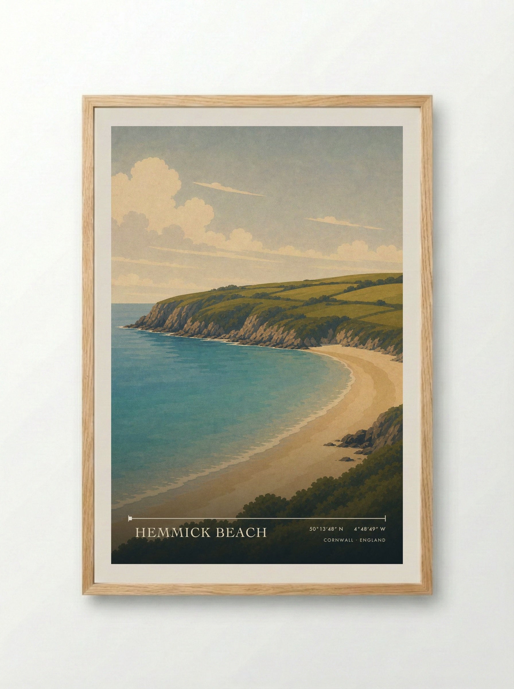 Hemmick Beach Cornwall England Travel Poster - Framed Print Wood