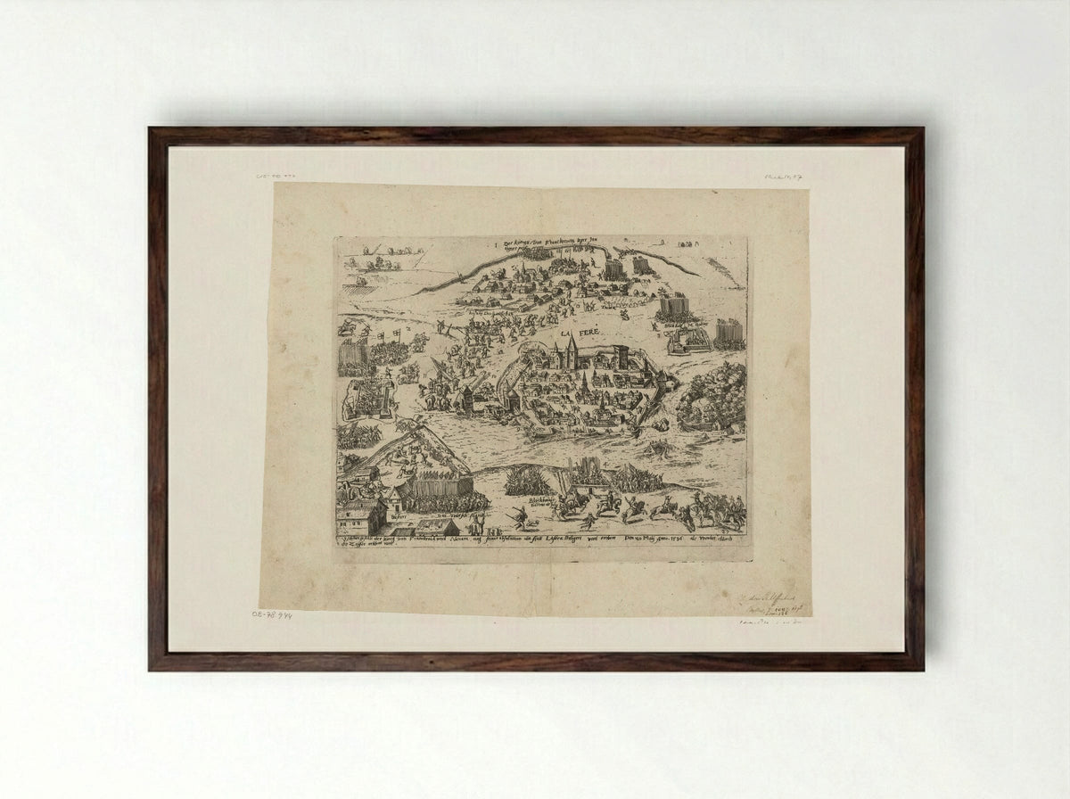 Hendrik IV neemt La Fère in - Philipp Uffenbach - Framed Print Dark Wood