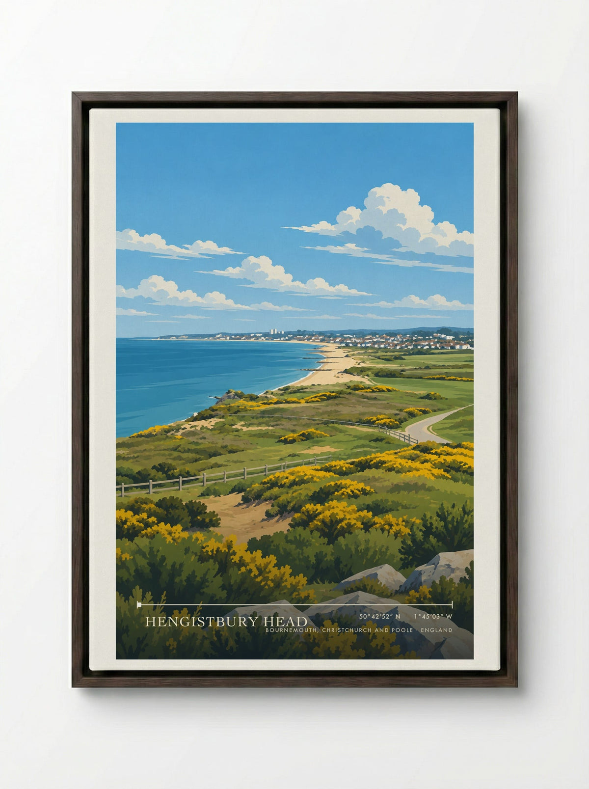 Hengistbury Head, Bournemouth, Christchurch and Poole | Travel Poster - Framed Canvas Dark Wood