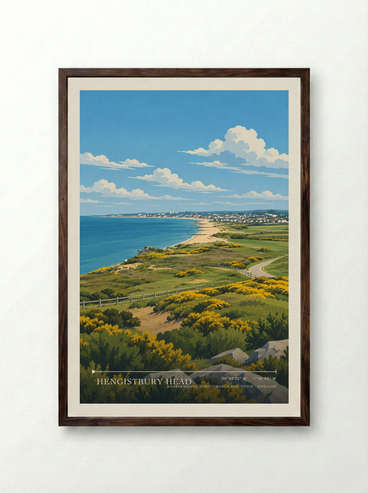 Hengistbury Head, Bournemouth, Christchurch and Poole | Travel Poster - Framed Print Dark Wood