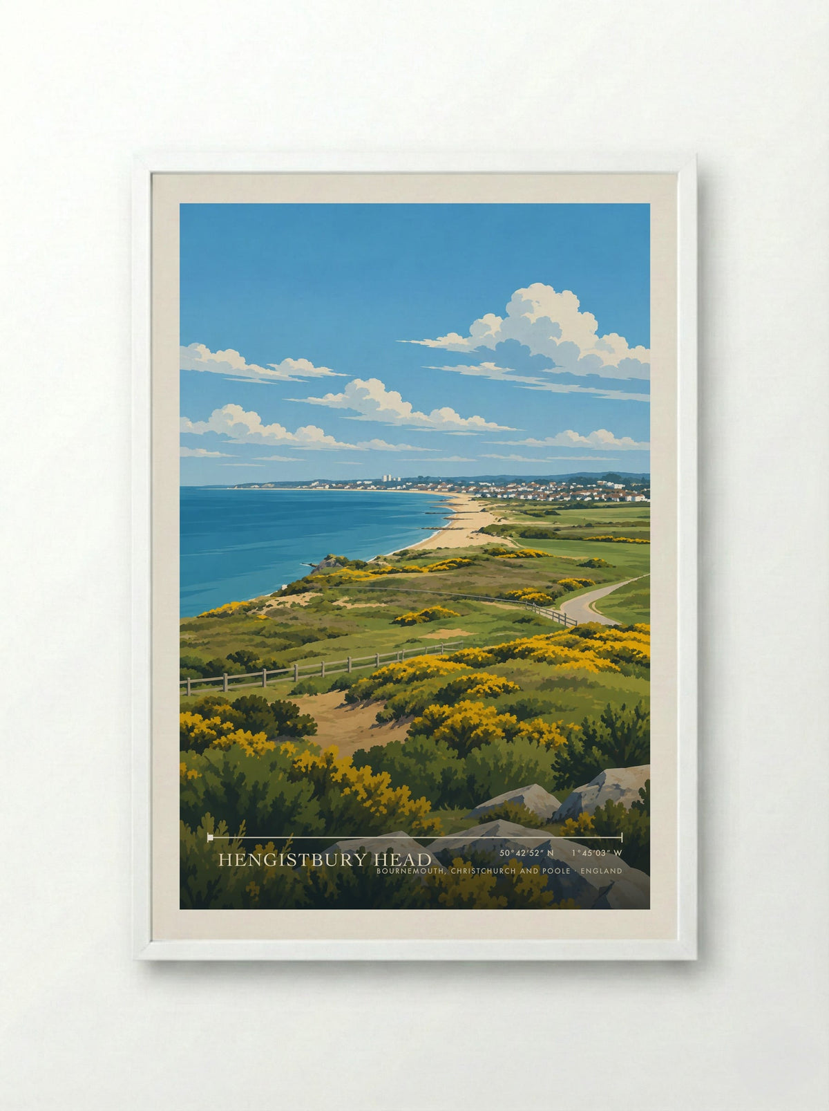 Hengistbury Head, Bournemouth, Christchurch and Poole | Travel Poster - Framed Print White