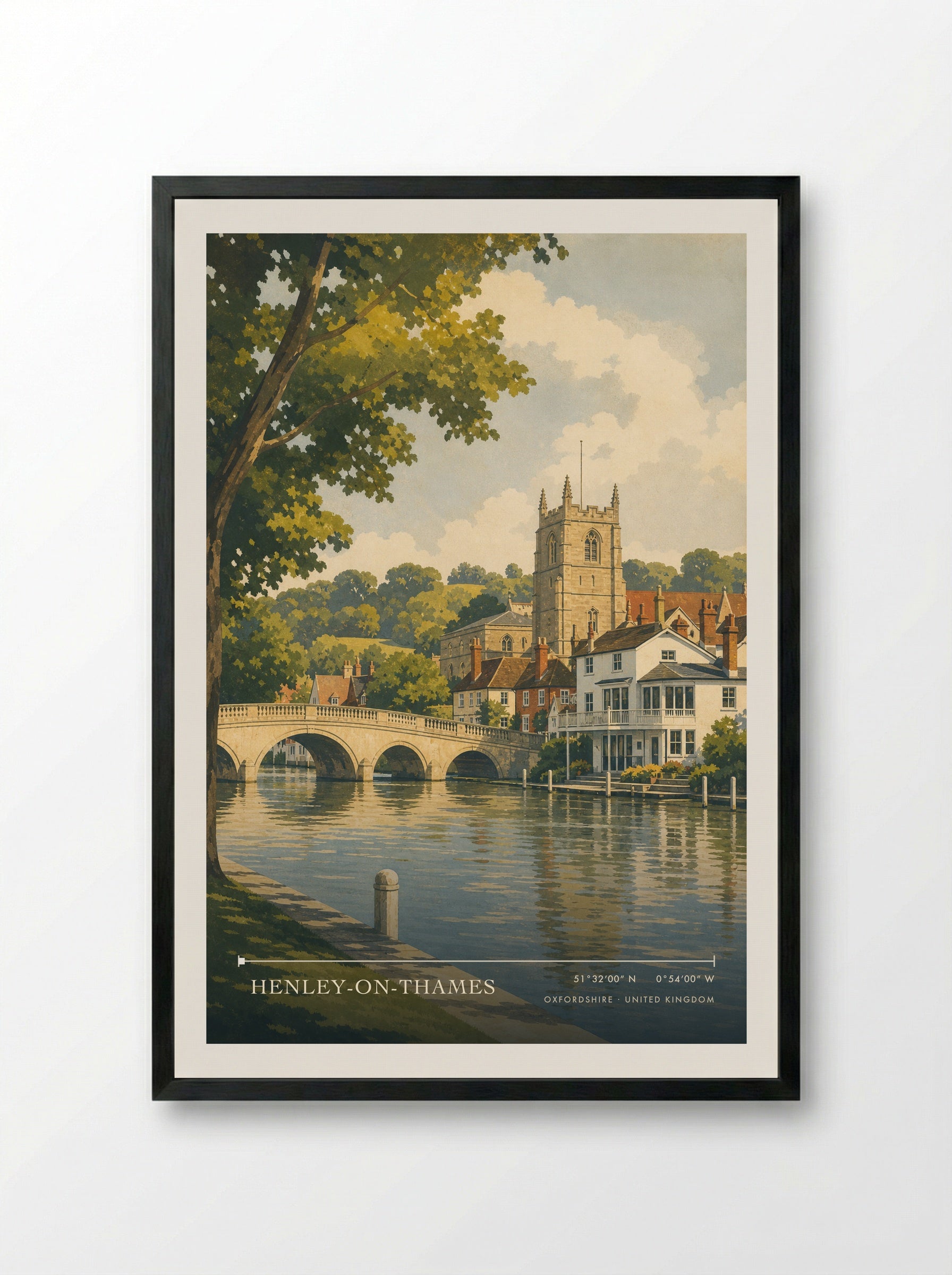 Henley-on-Thames Oxfordshire United Kingdom Travel Poster - Framed Print Black