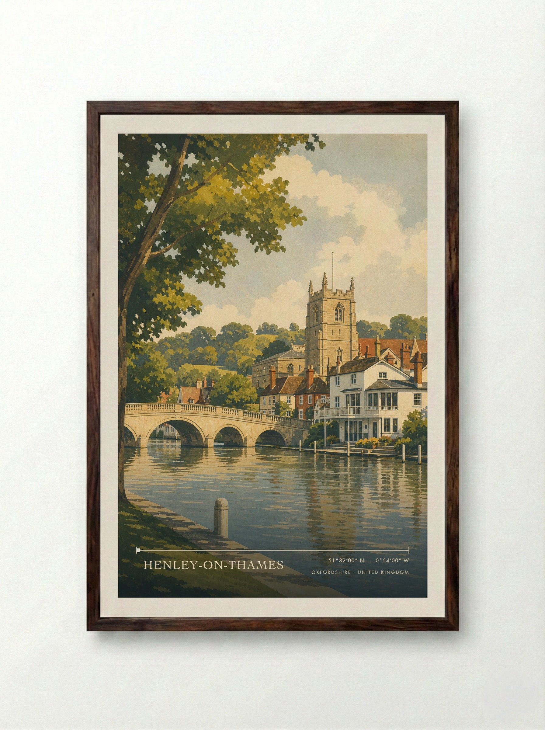 Henley-on-Thames Oxfordshire United Kingdom Travel Poster - Framed Print Dark Wood