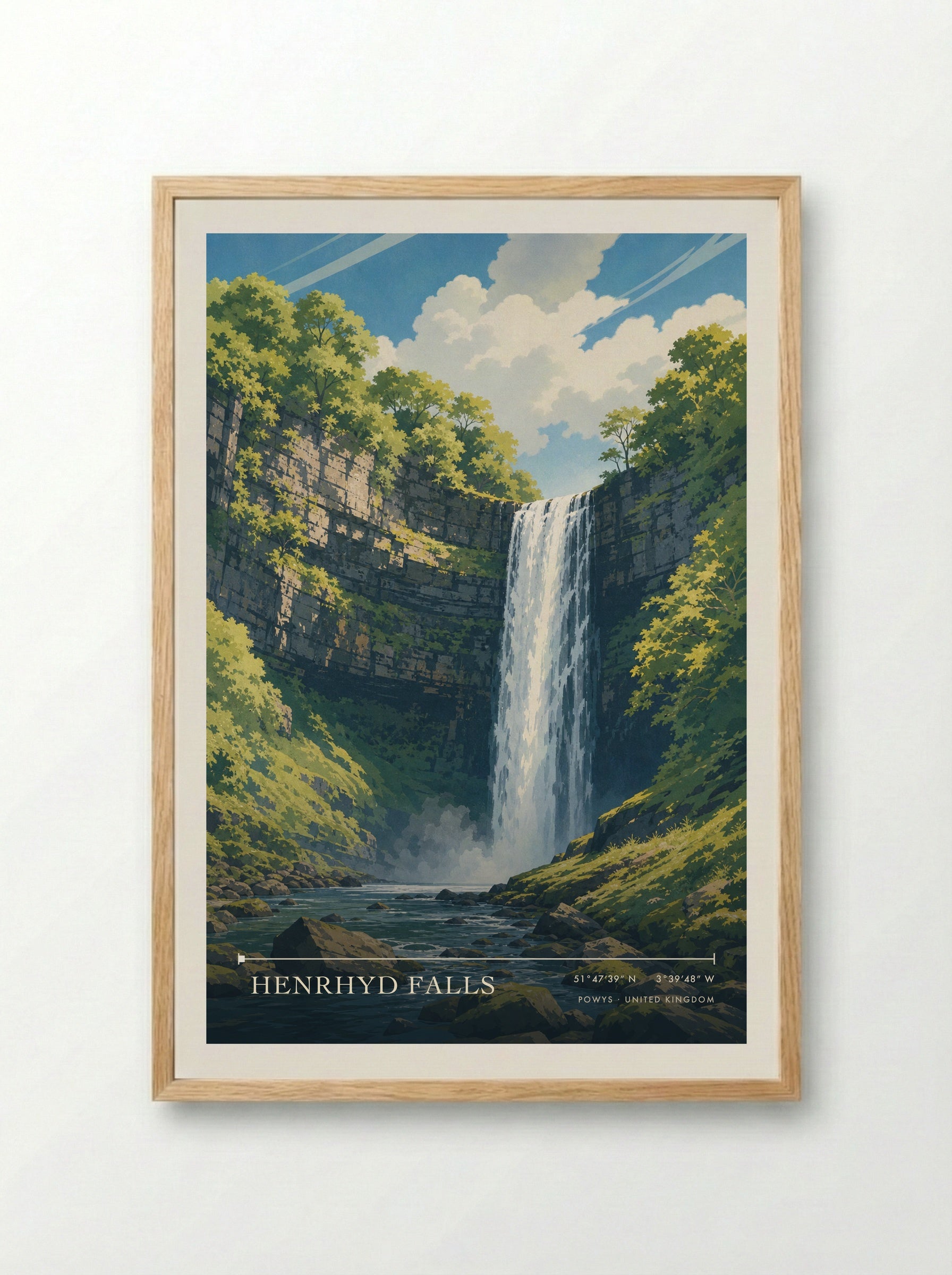 Henrhyd Falls Powys United Kingdom Travel Poster - Framed Print Wood