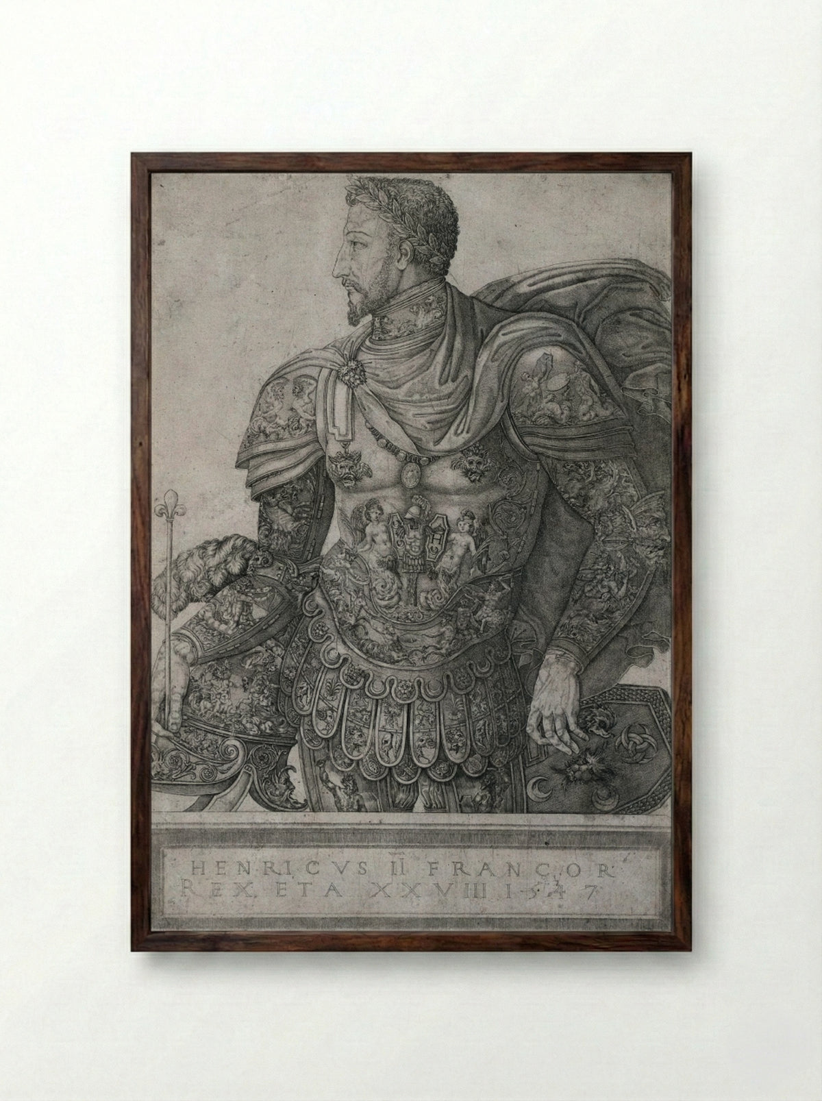 Henri II, King of France, at the age of 28 - Nicolo della Casa - Framed Print Dark Wood