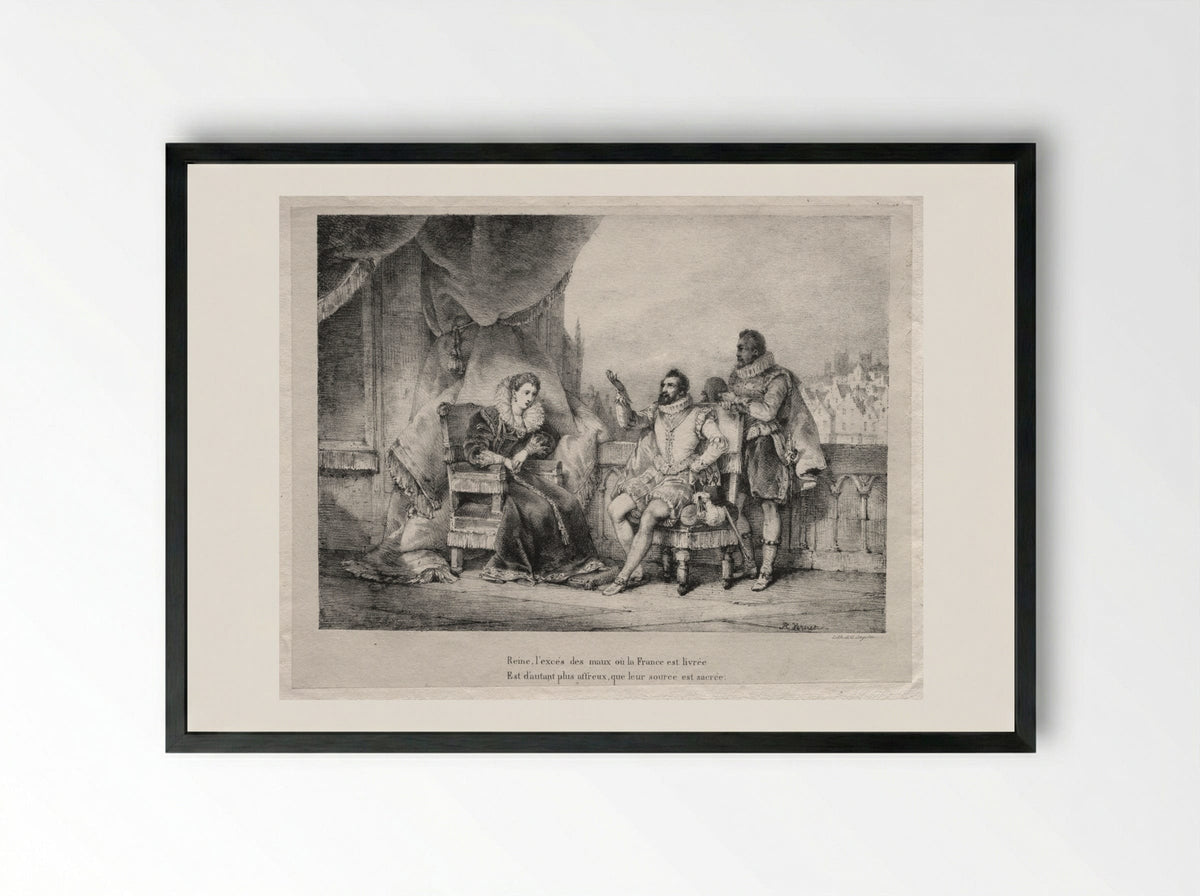 Henri IV with Queen Elizabeth - Horace Vernet - Framed Print Black