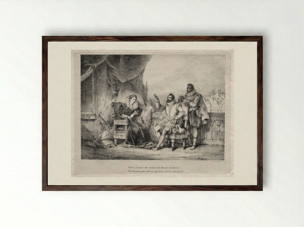 Henri IV with Queen Elizabeth - Horace Vernet - Framed Print Dark Wood