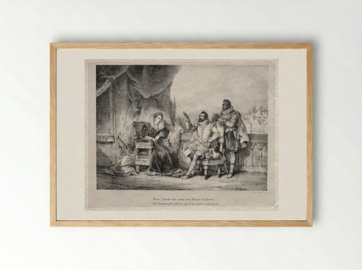 Henri IV with Queen Elizabeth - Horace Vernet - Framed Print Wood