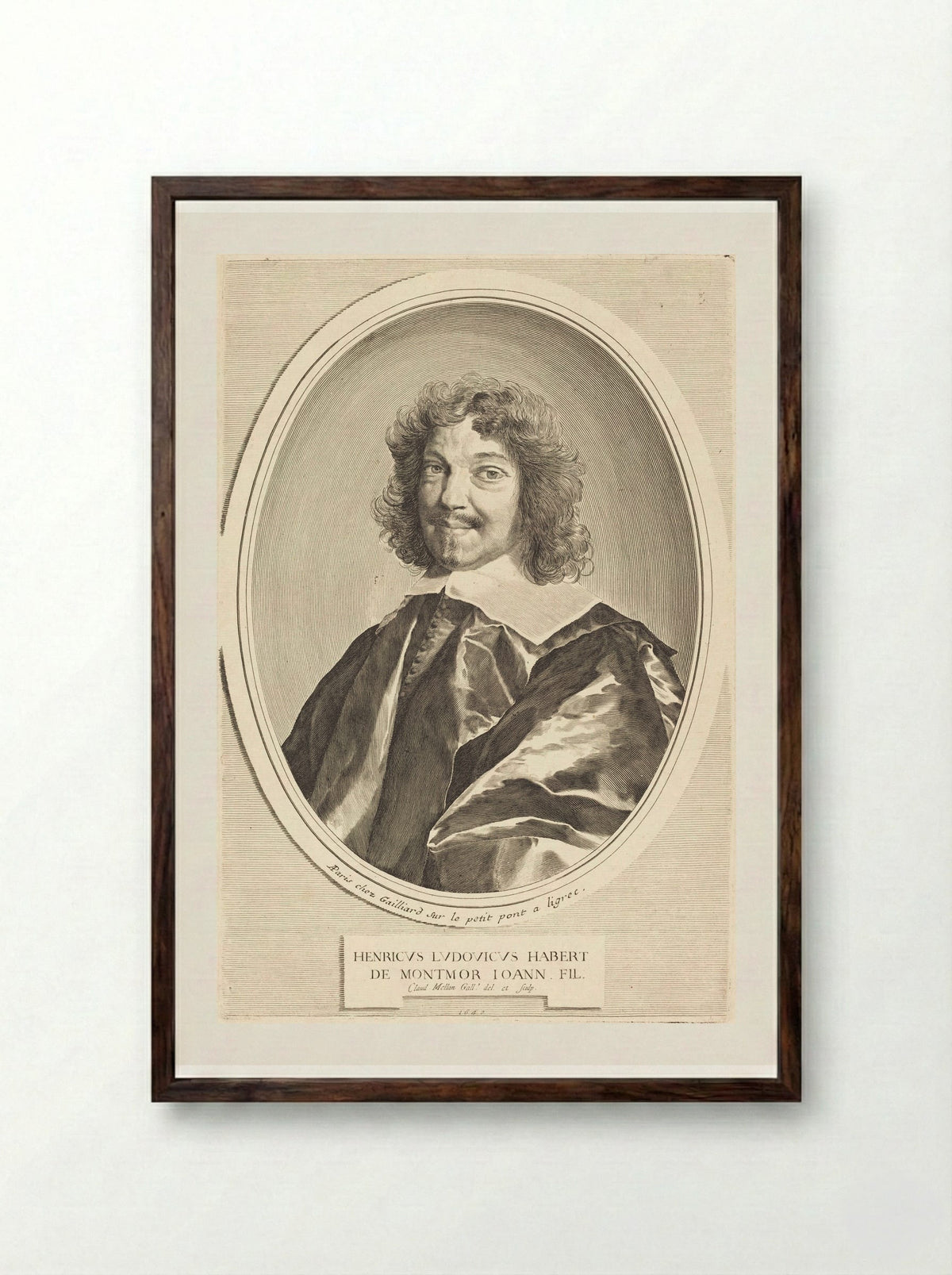 Henri-Louis Habert de Montmor - Claude Mellan - Framed Print Dark Wood