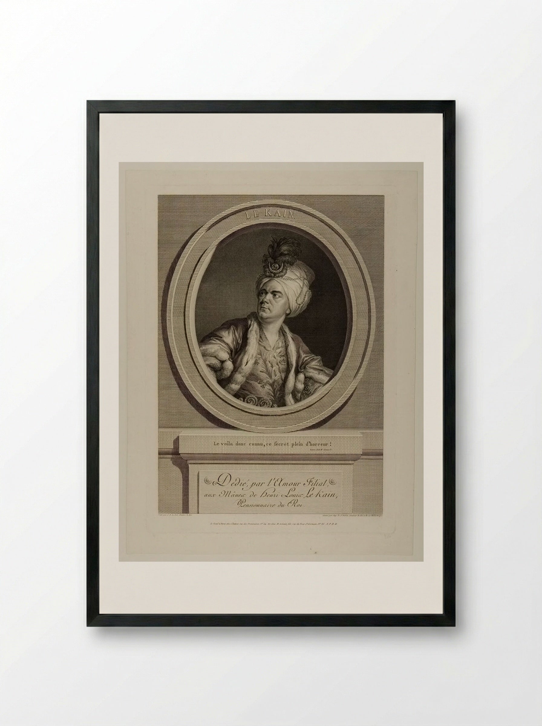 Henri Louis Lekain in character as a Turk - Augustin de Saint-Aubin - Framed Print Black