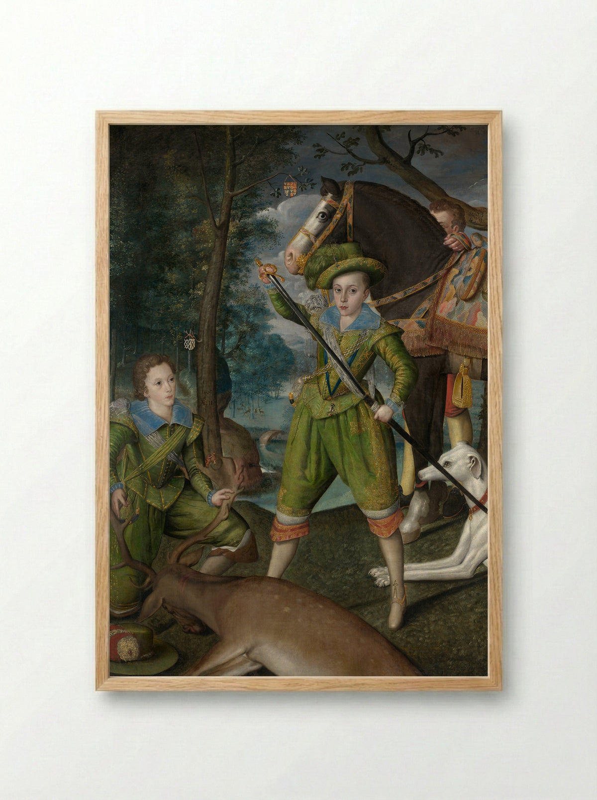 Henry Frederick, Prince of Wales, with Sir John Harington, in the Hunting Field - Robert Peake the Elder - Framed Print Wood